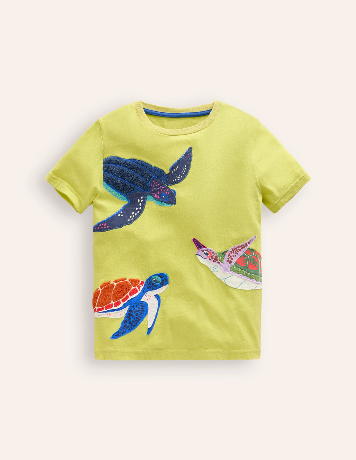 Big Appliqué Animals T-shirt-Sherbet Yellow Turtles-1
