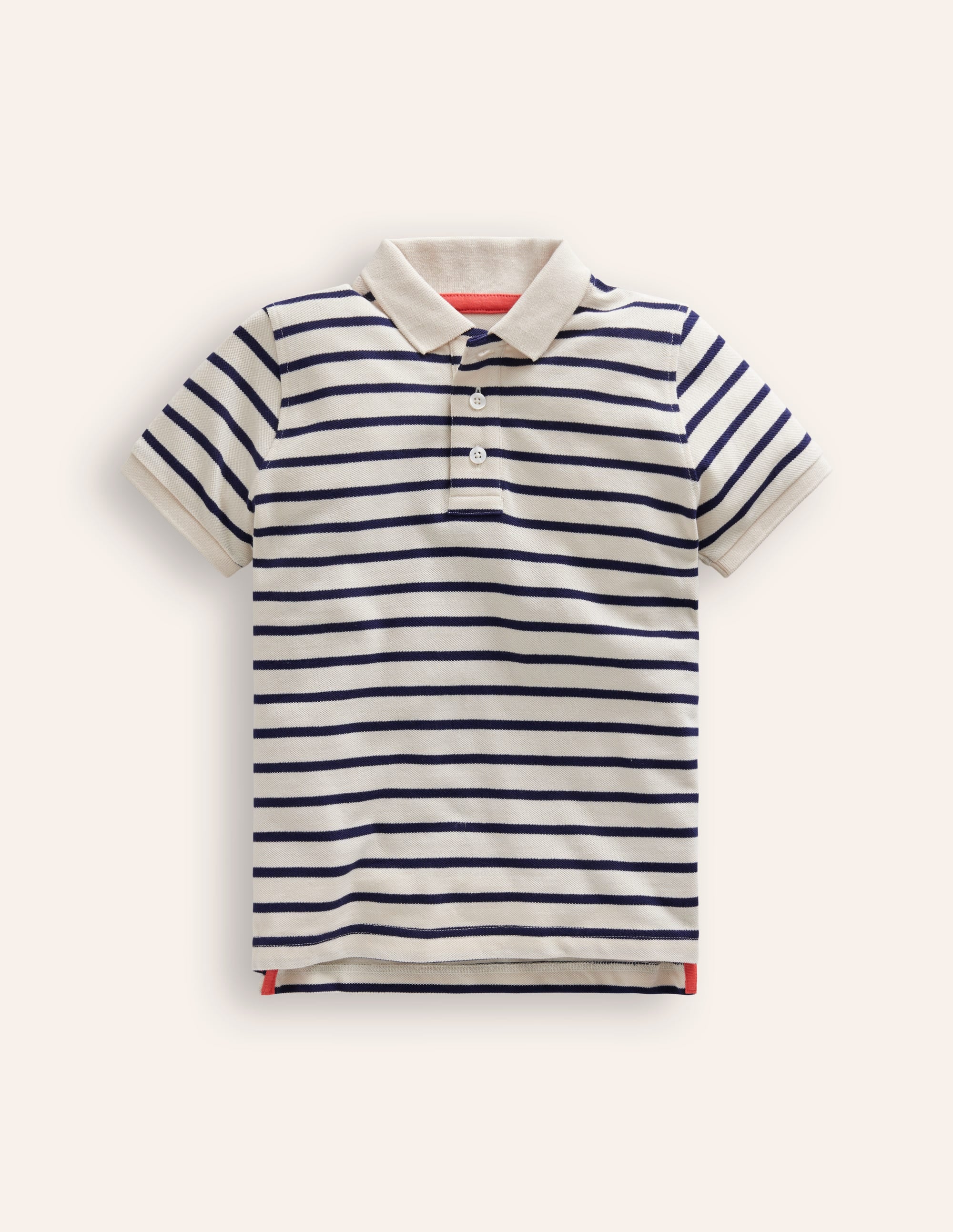 Piqué Polo Shirt-Ivory/College Navy - Image 1