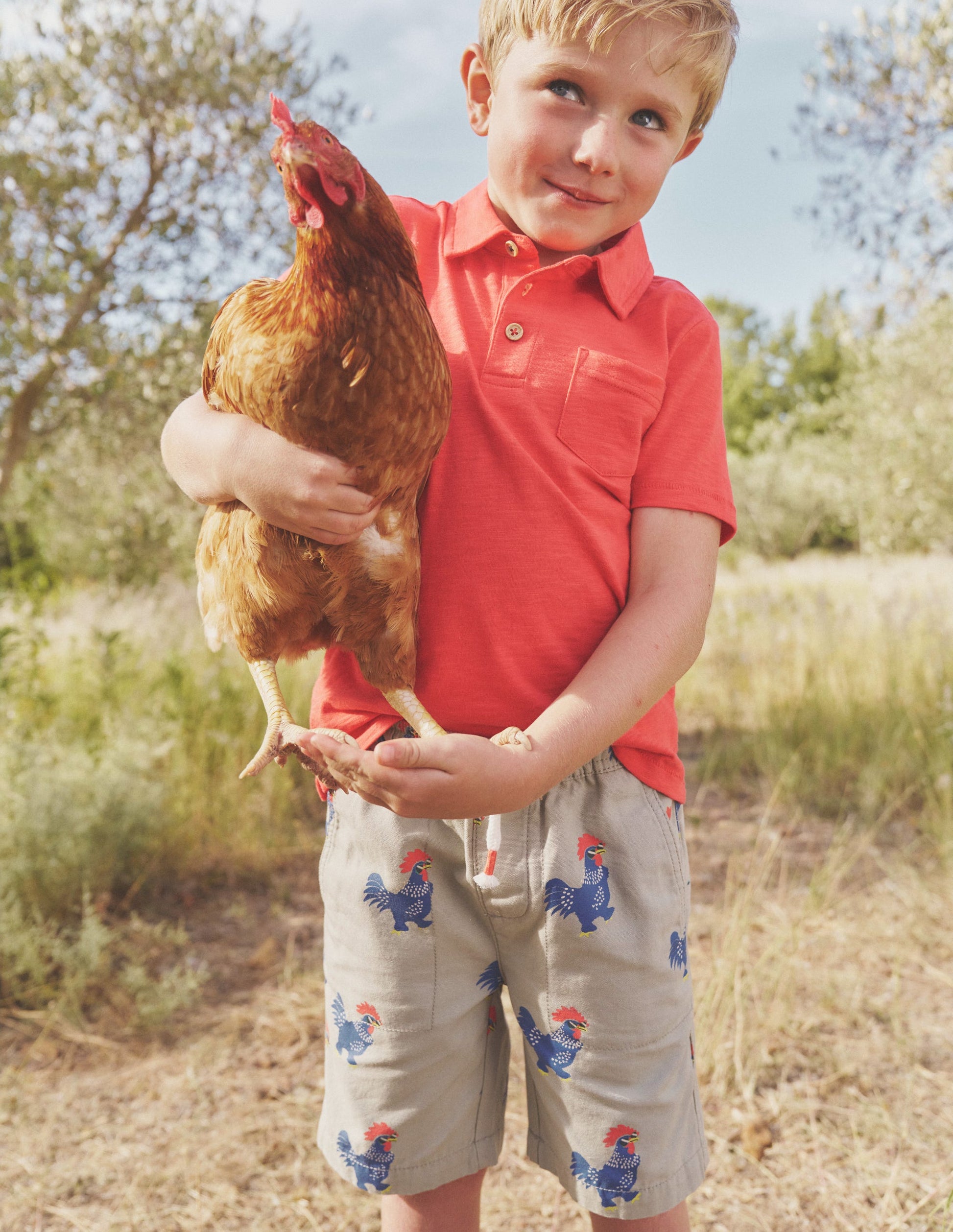 Pull-on Drawstring Shorts-Pottery Green Chicken-4