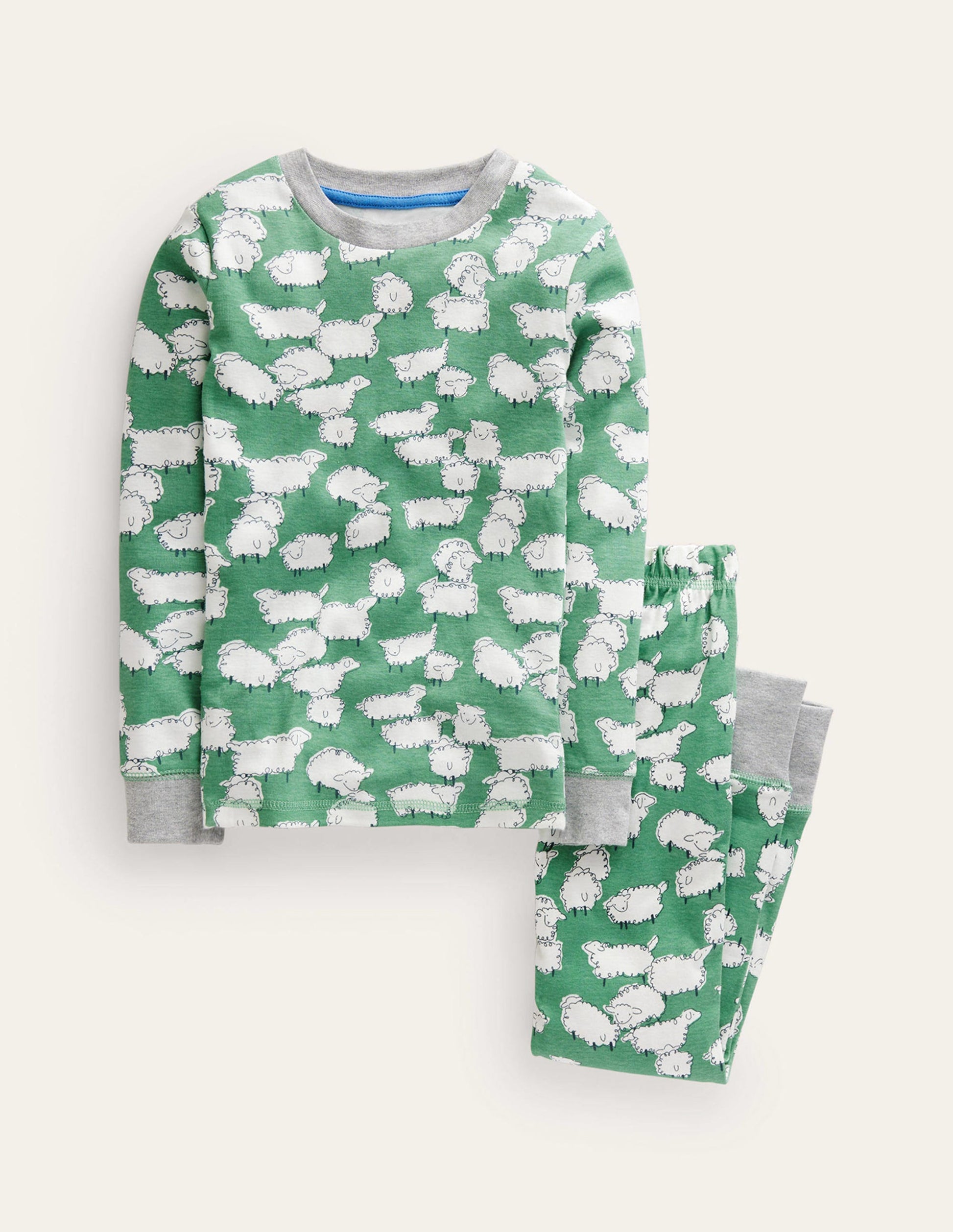 Snug Single Long John Pyjamas-Aloe Green Sheep-1