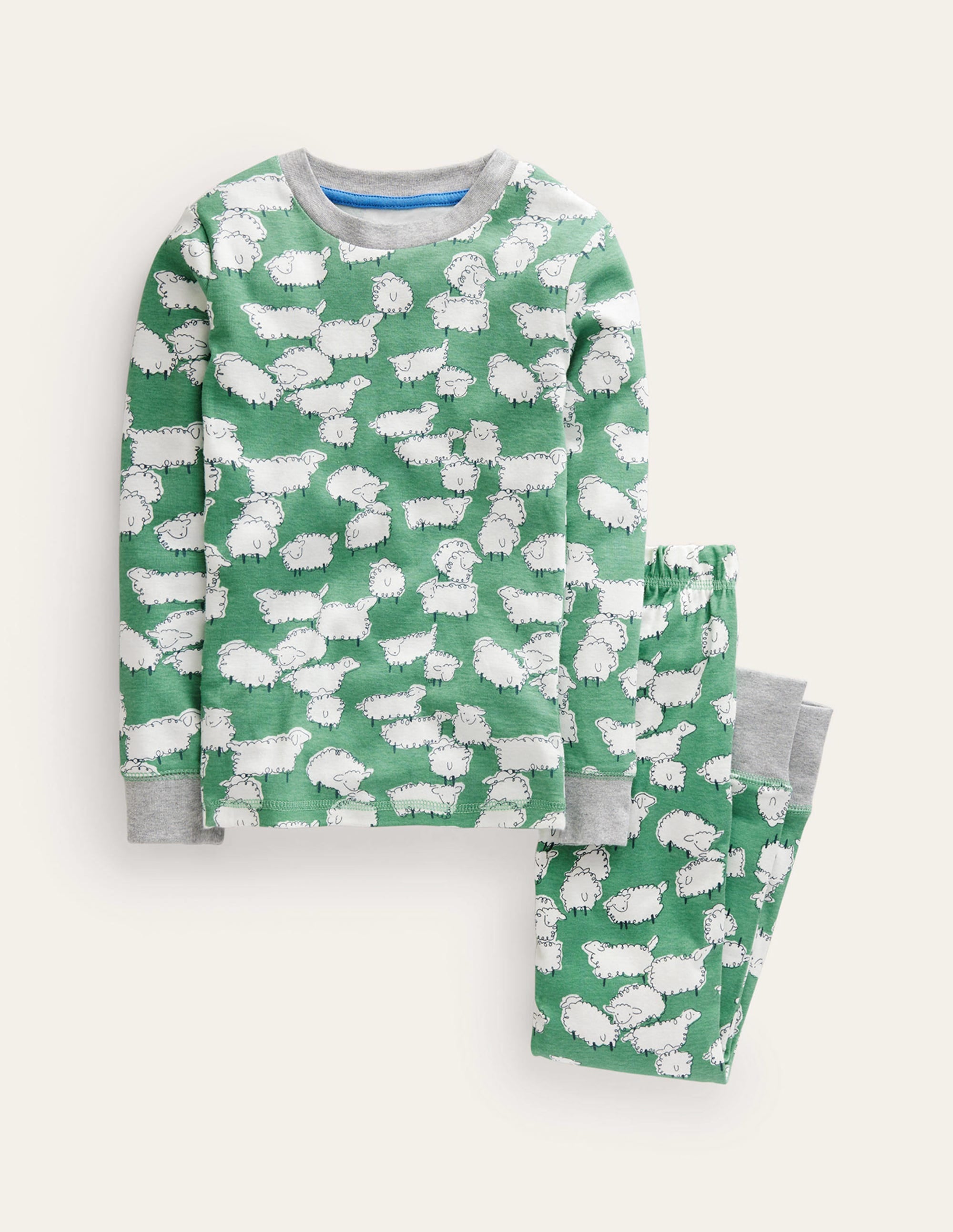 Snug Single Long John Pyjamas-Aloe Green Sheep - Image 1