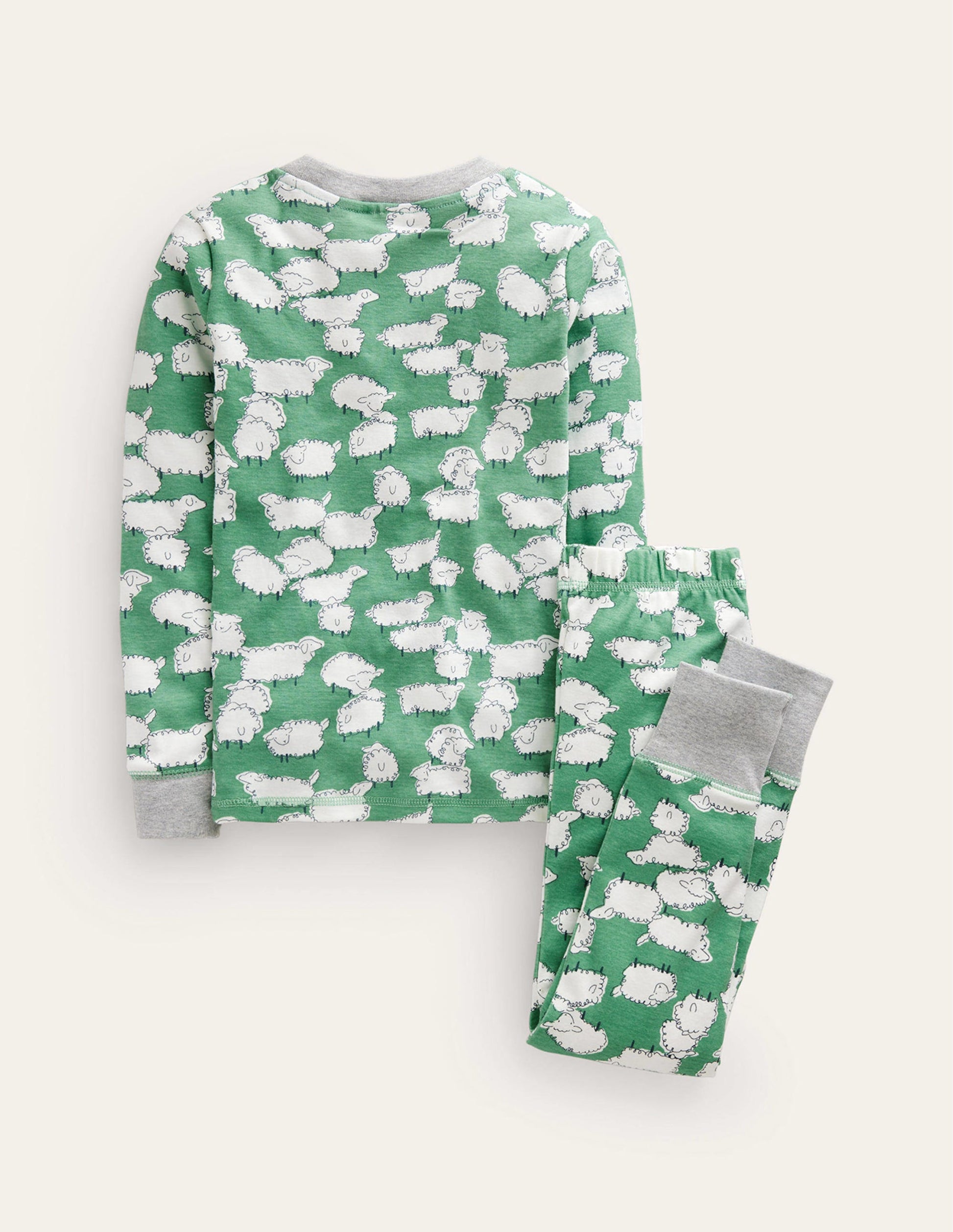 Snug Single Long John Pyjamas-Aloe Green Sheep-2