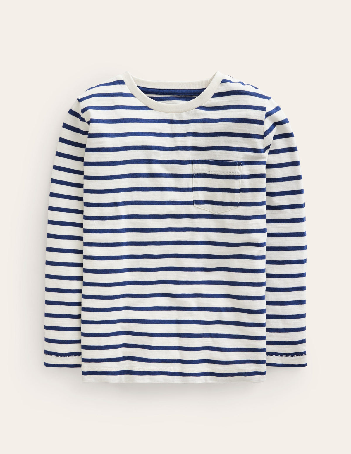 Long-sleeved Washed T-shirt-Ivory/College Navy-1