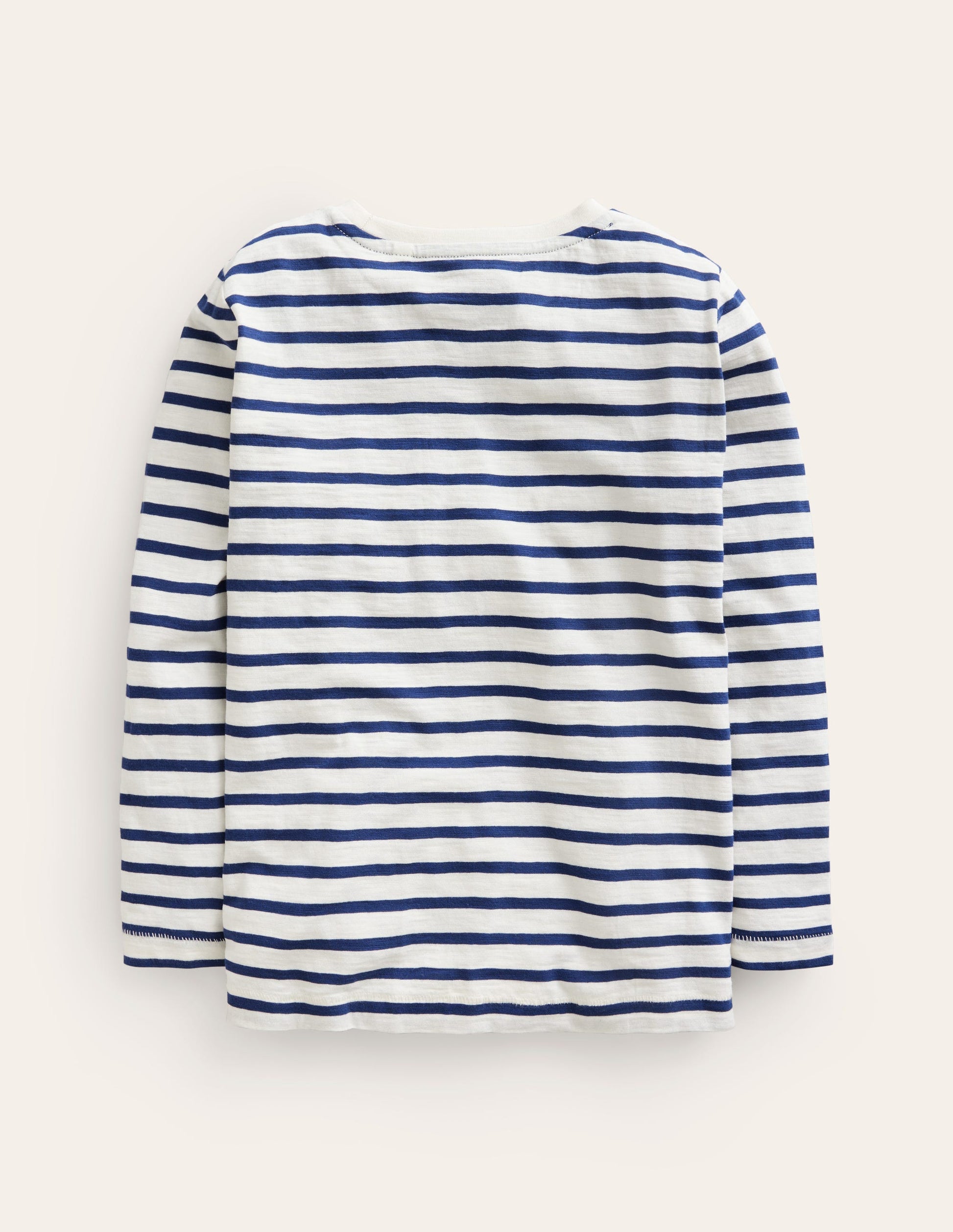 Long-sleeved Washed T-shirt-Ivory/College Navy-2