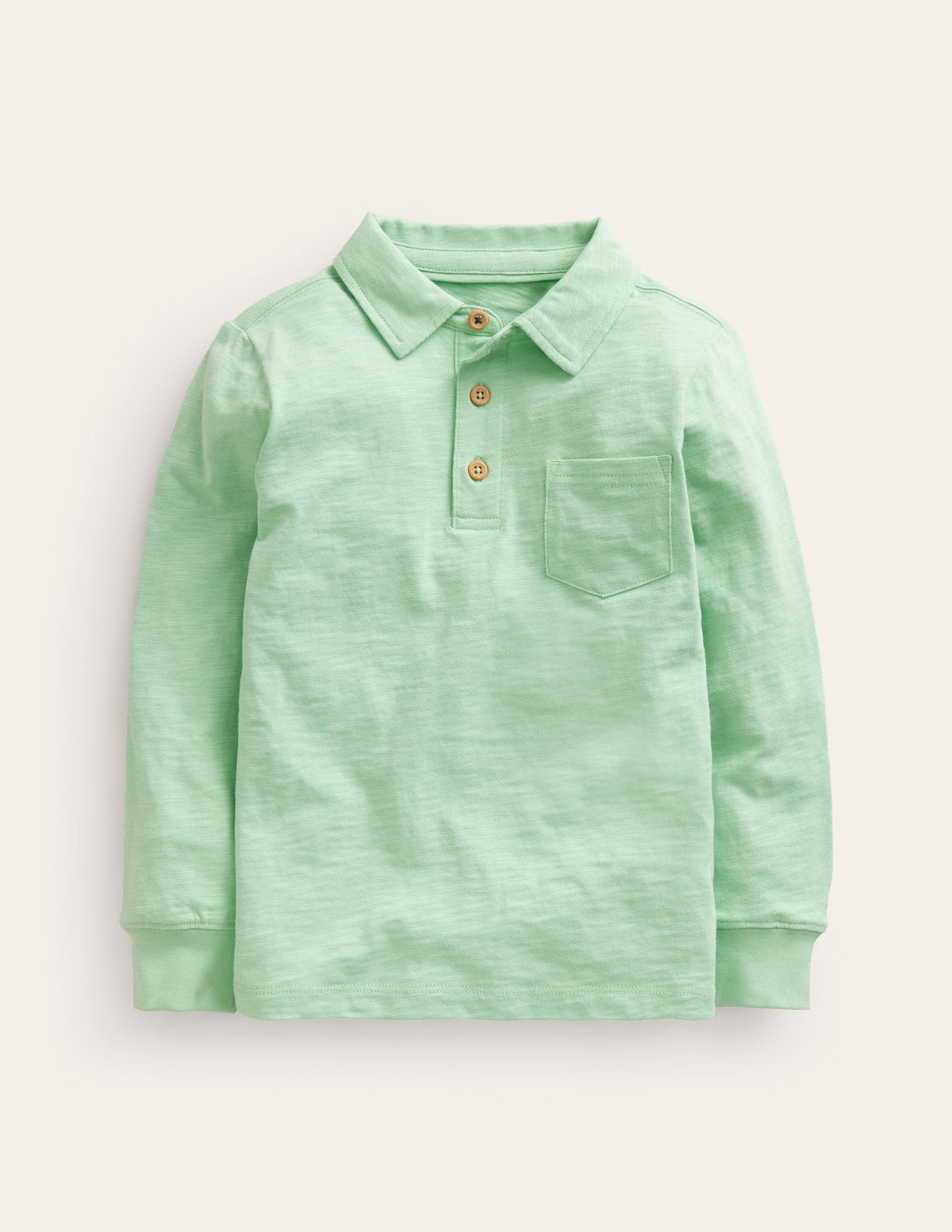 Slubbed Long-Sleeve Polo Shirt-Pistachio Green - Image 1