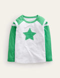 Long Sleeve Raglan T-shirt-White/Green Star