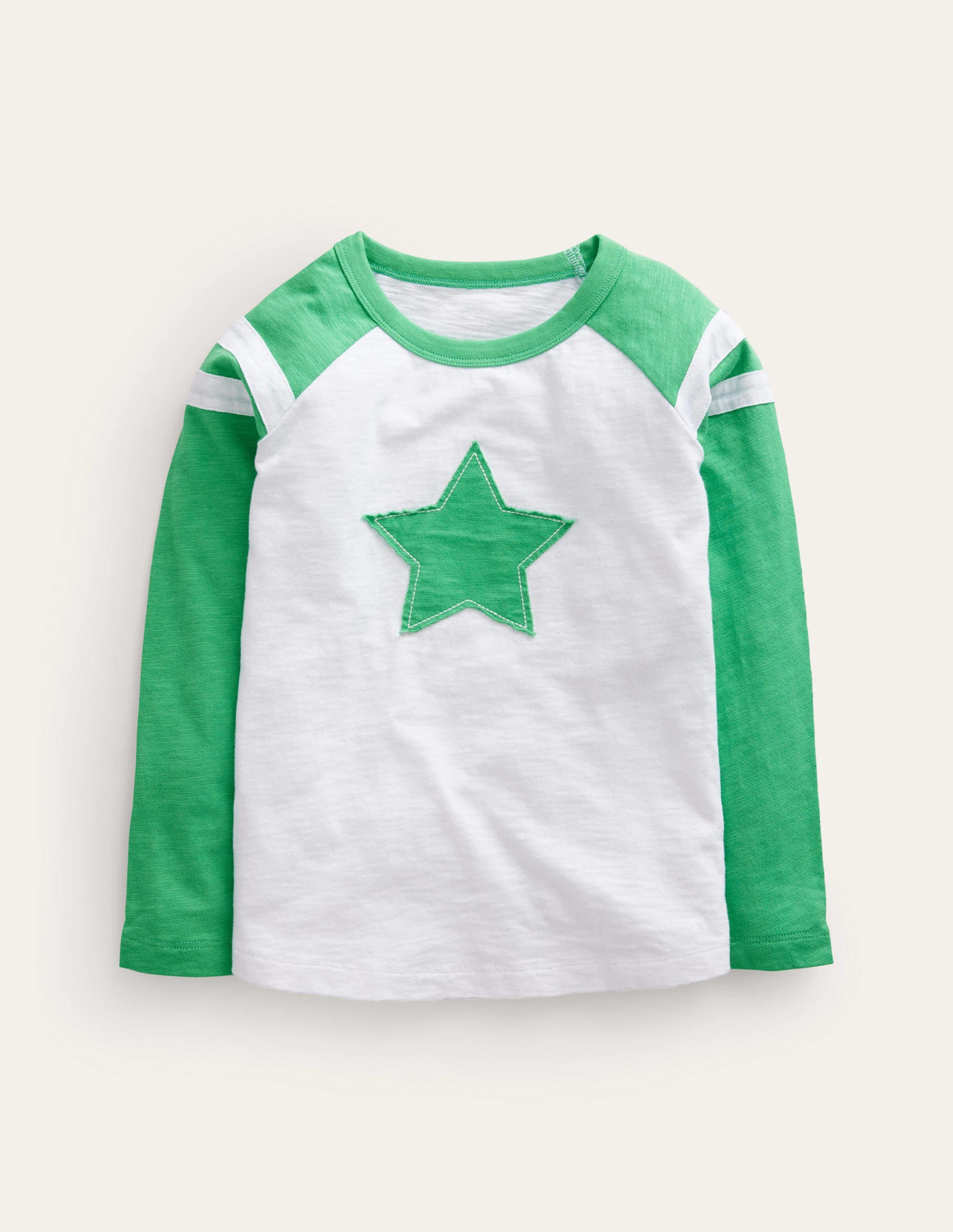 Long Sleeve Raglan T-shirt-White/Green Star - Image 1
