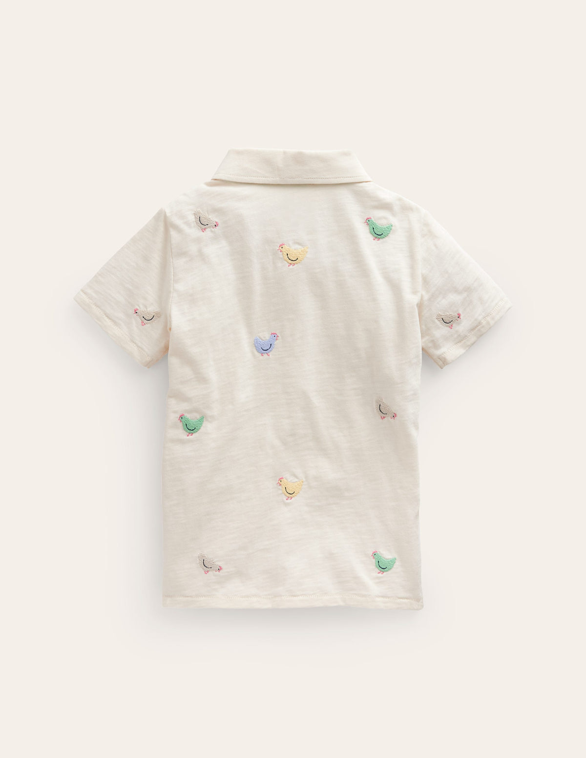 Embroidered Slub Polo Shirt-Ivory Chicken Embroidery-2
