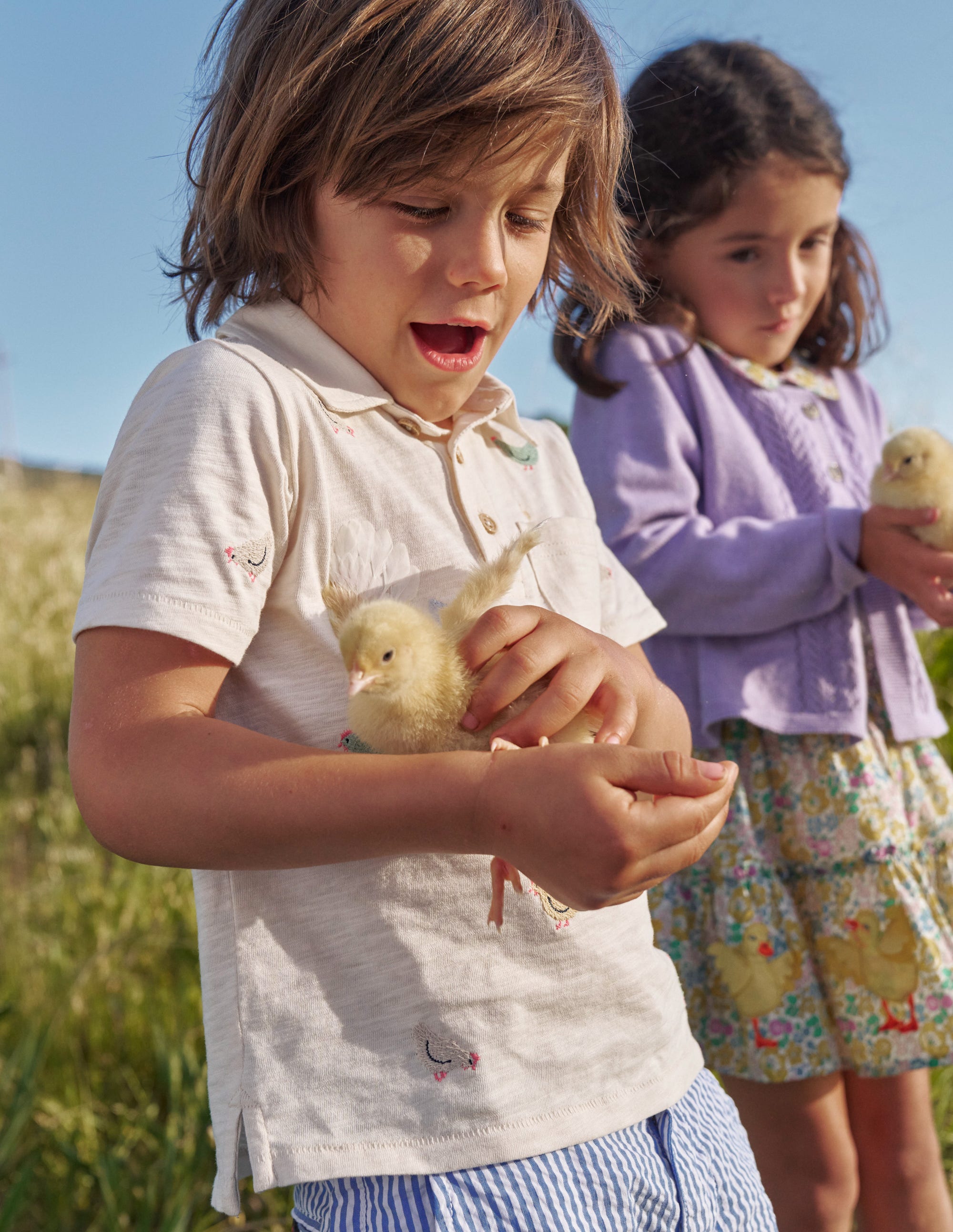 Embroidered Slub Polo Shirt-Ivory Chicken Embroidery - Image 4