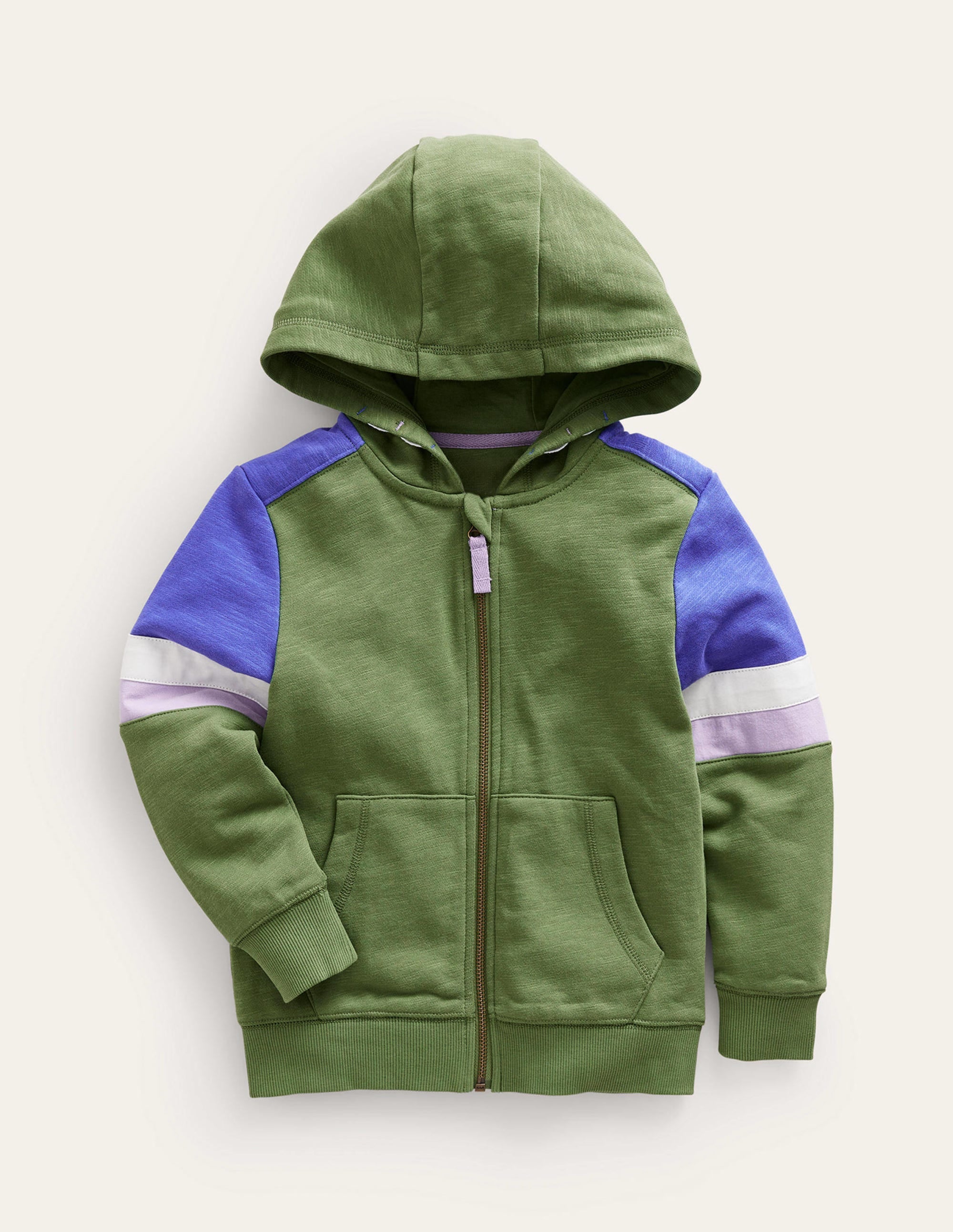 Colourblock Zip Hoodie-Safari Green/Blue Heron - Image 1
