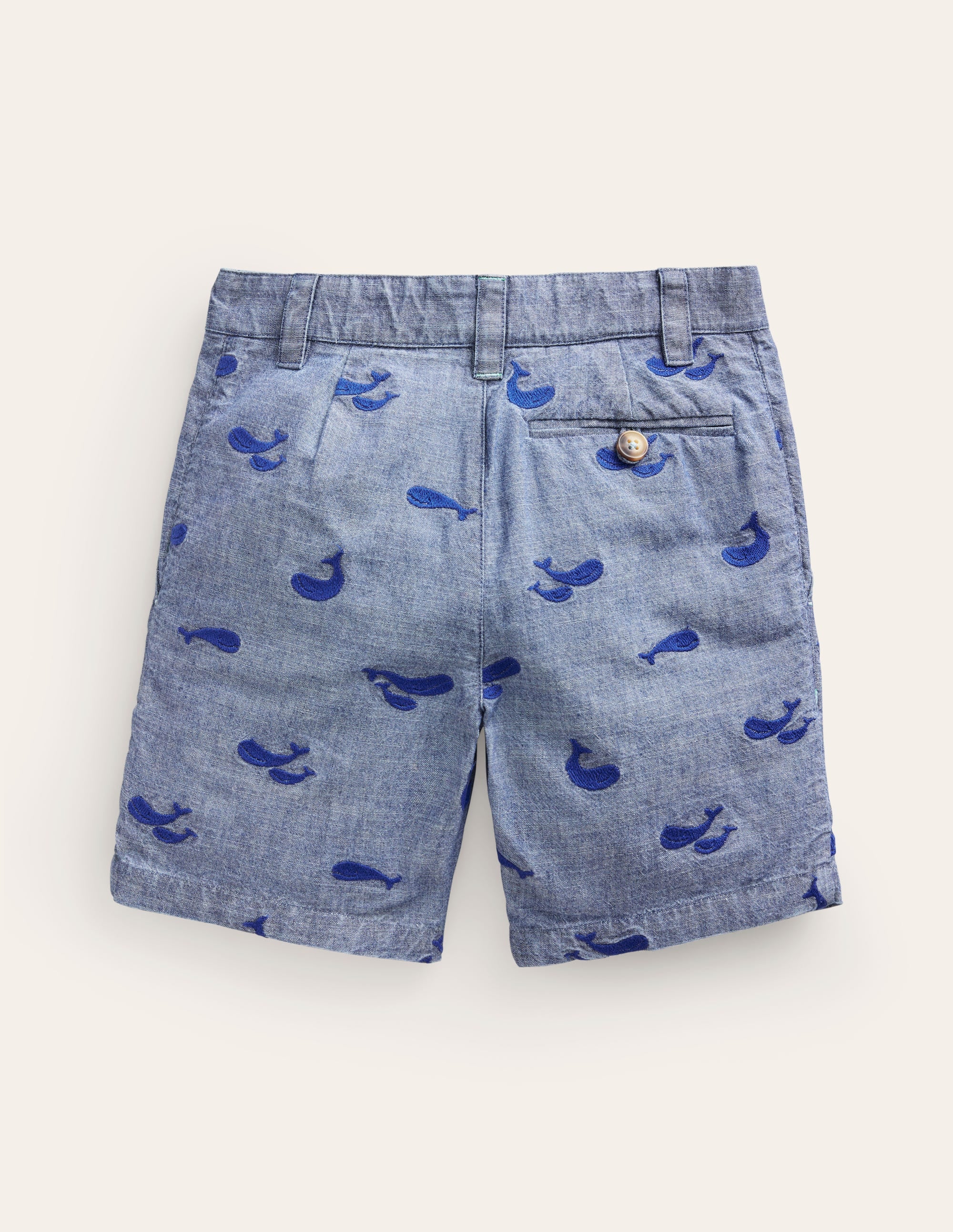 Embroidered Chino Shorts-Chambray Whale Embroidery - Image 2