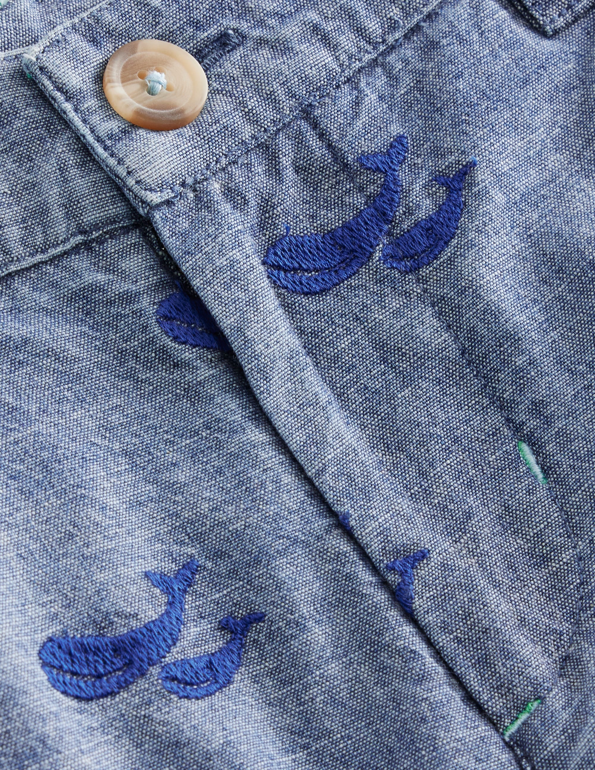 Embroidered Chino Shorts-Chambray Whale Embroidery - Image 3