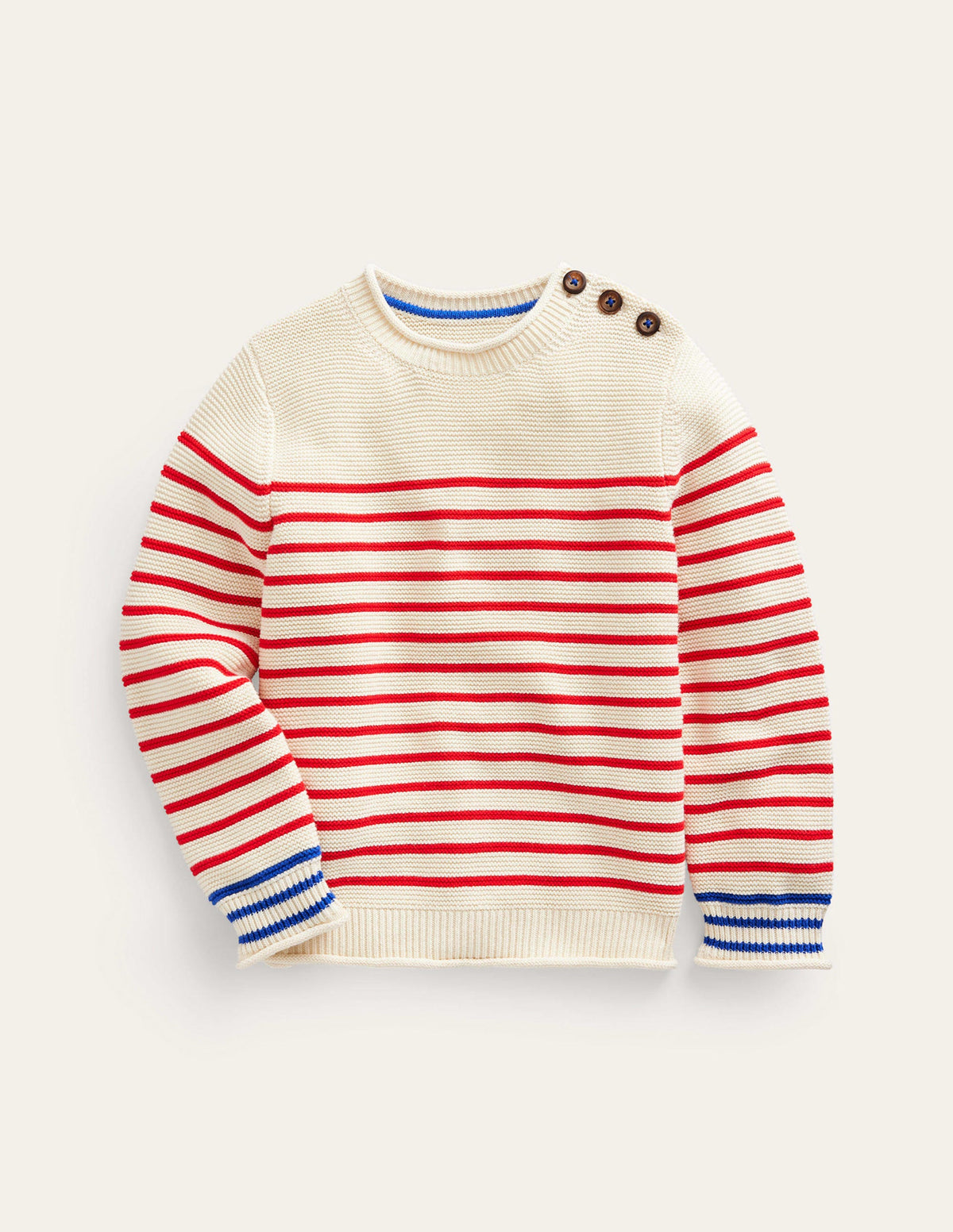Nautical Stripe Jumper-Ecru Marl and Jam Red Stripe-1