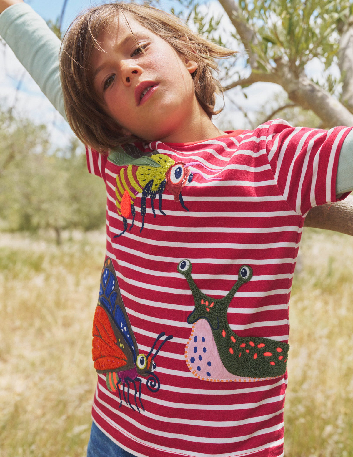 Appliqué Textured T-shirt-Jam Red/Ivory Bugs - Image 4