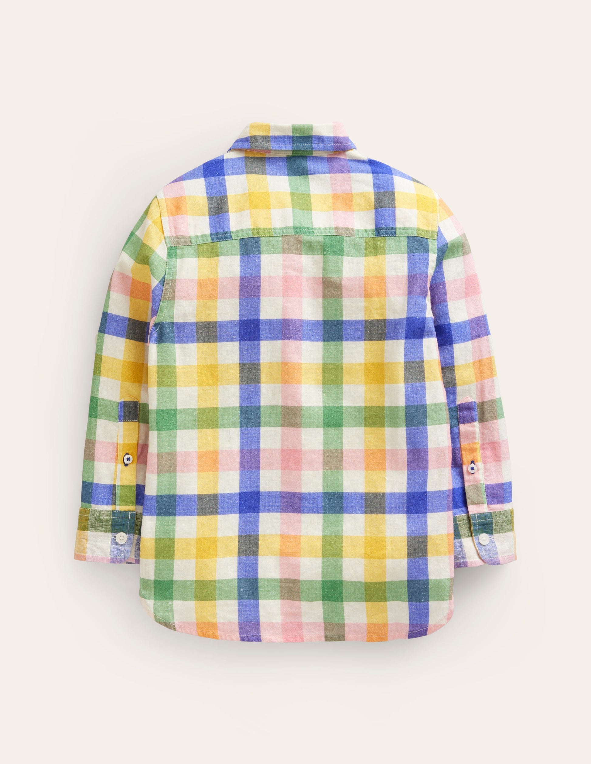 Long Sleeve Cotton Linen Shirt-Green / Pink Gingham-2