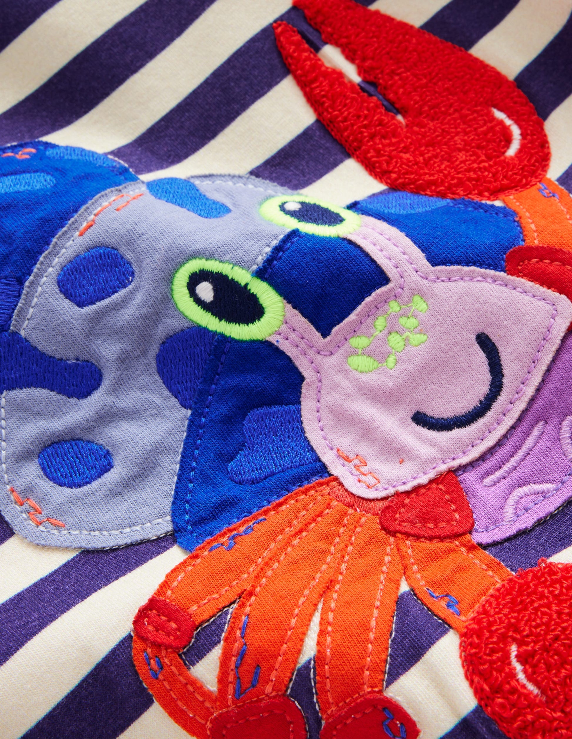 Appliqué Crab T-shirt-Sapphire Blue/Ivory Crabs-3
