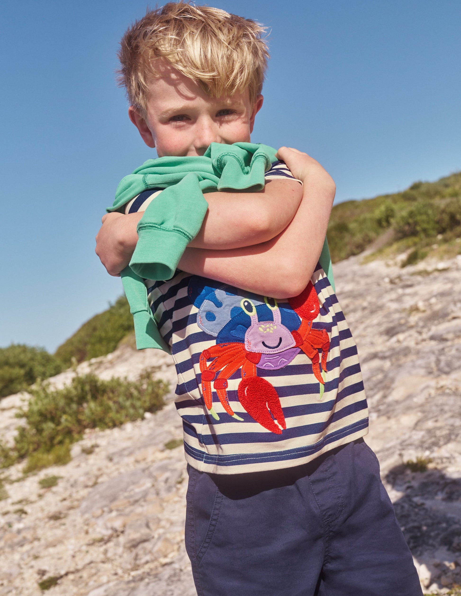 Appliqué Crab T-shirt-Sapphire Blue/Ivory Crabs-4