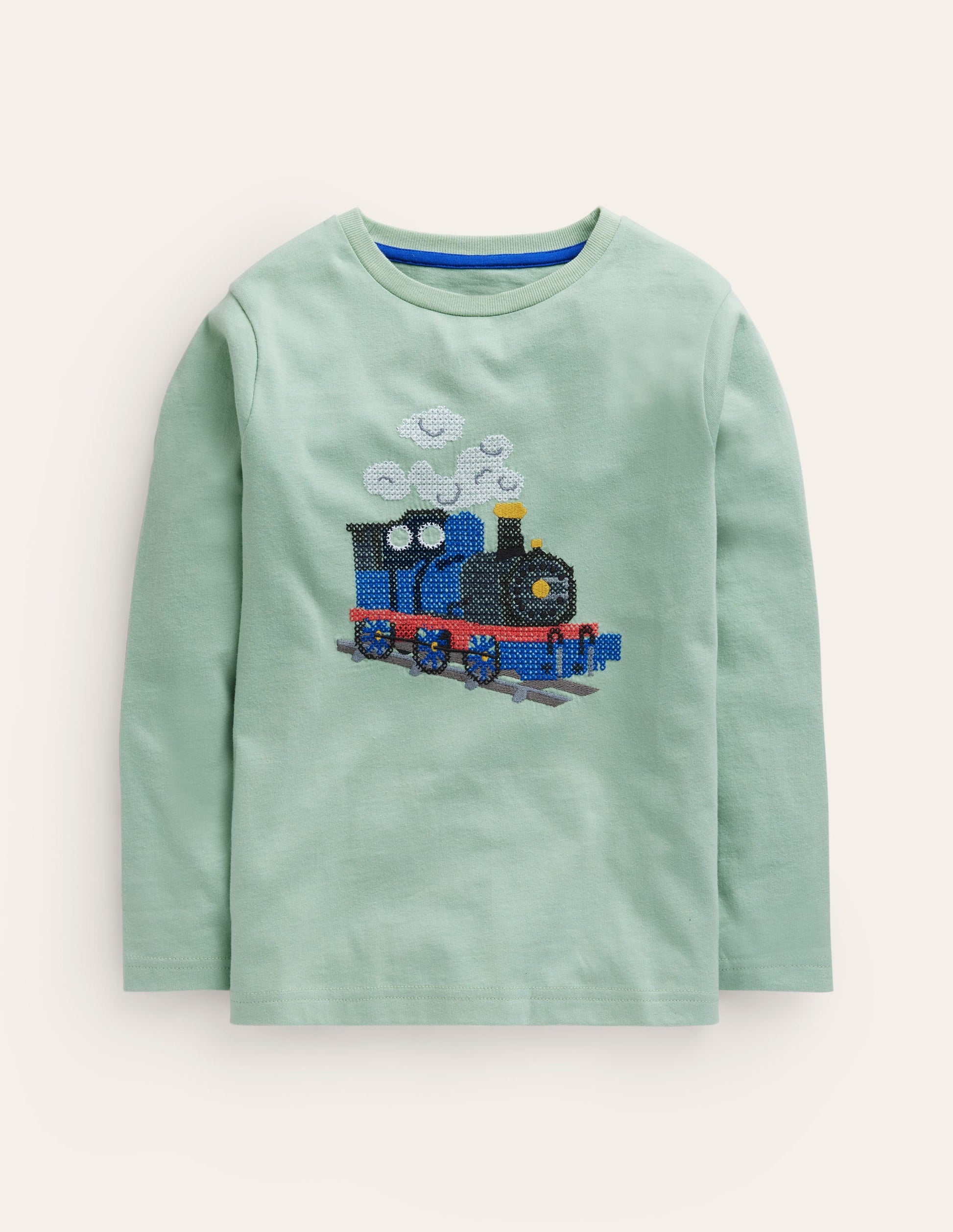 Cross-Stitch Cotton T-Shirt-Pistachio-1