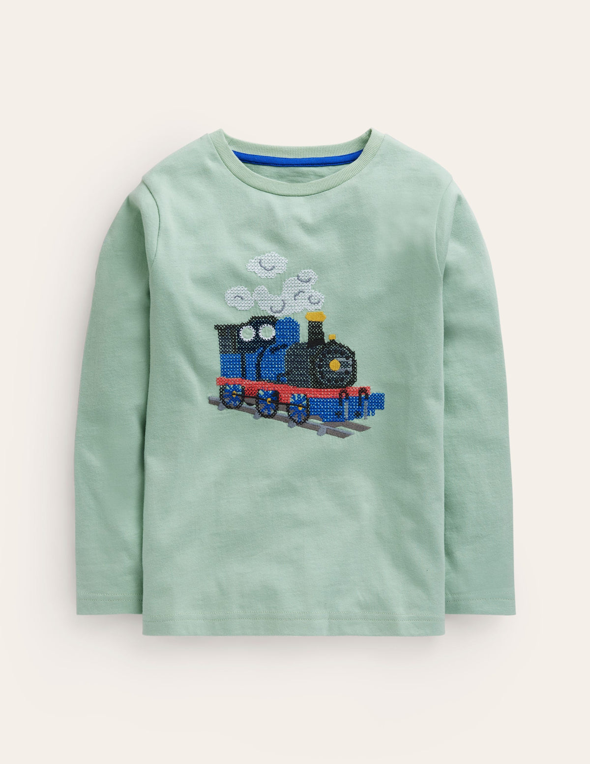 Cross-Stitch Cotton T-Shirt-Pistachio - Image 1