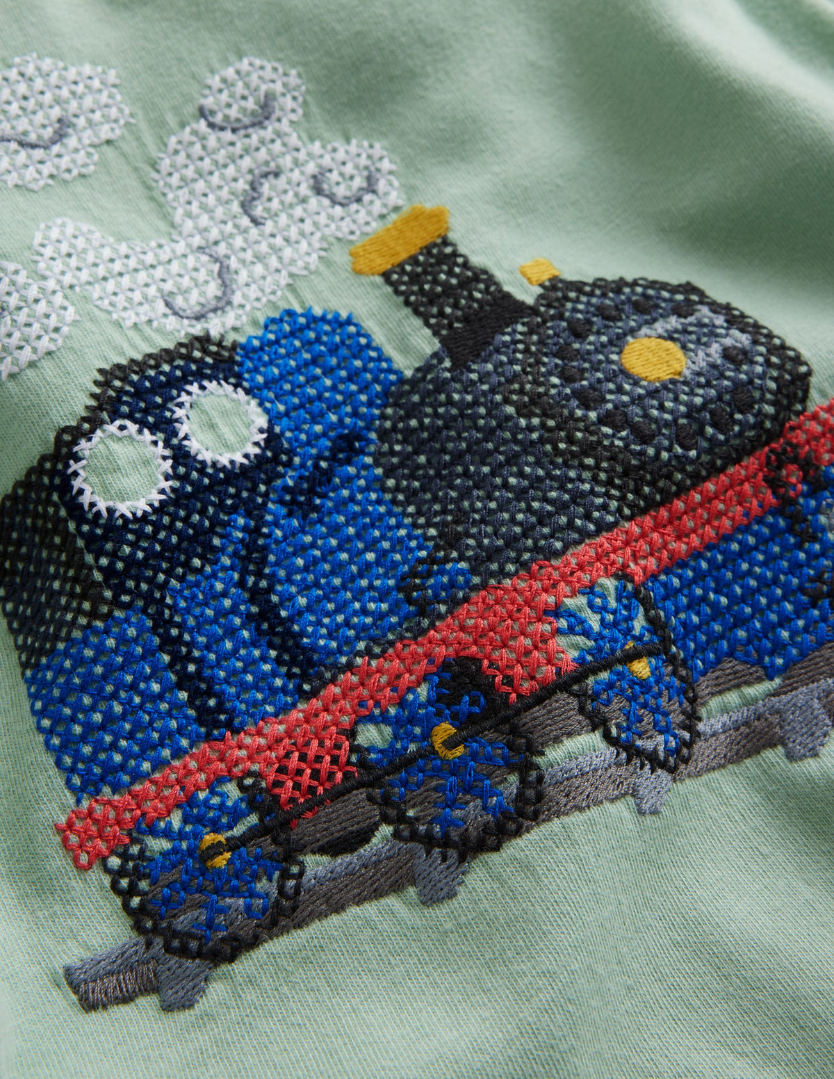 Cross-Stitch Cotton T-Shirt-Pistachio-3