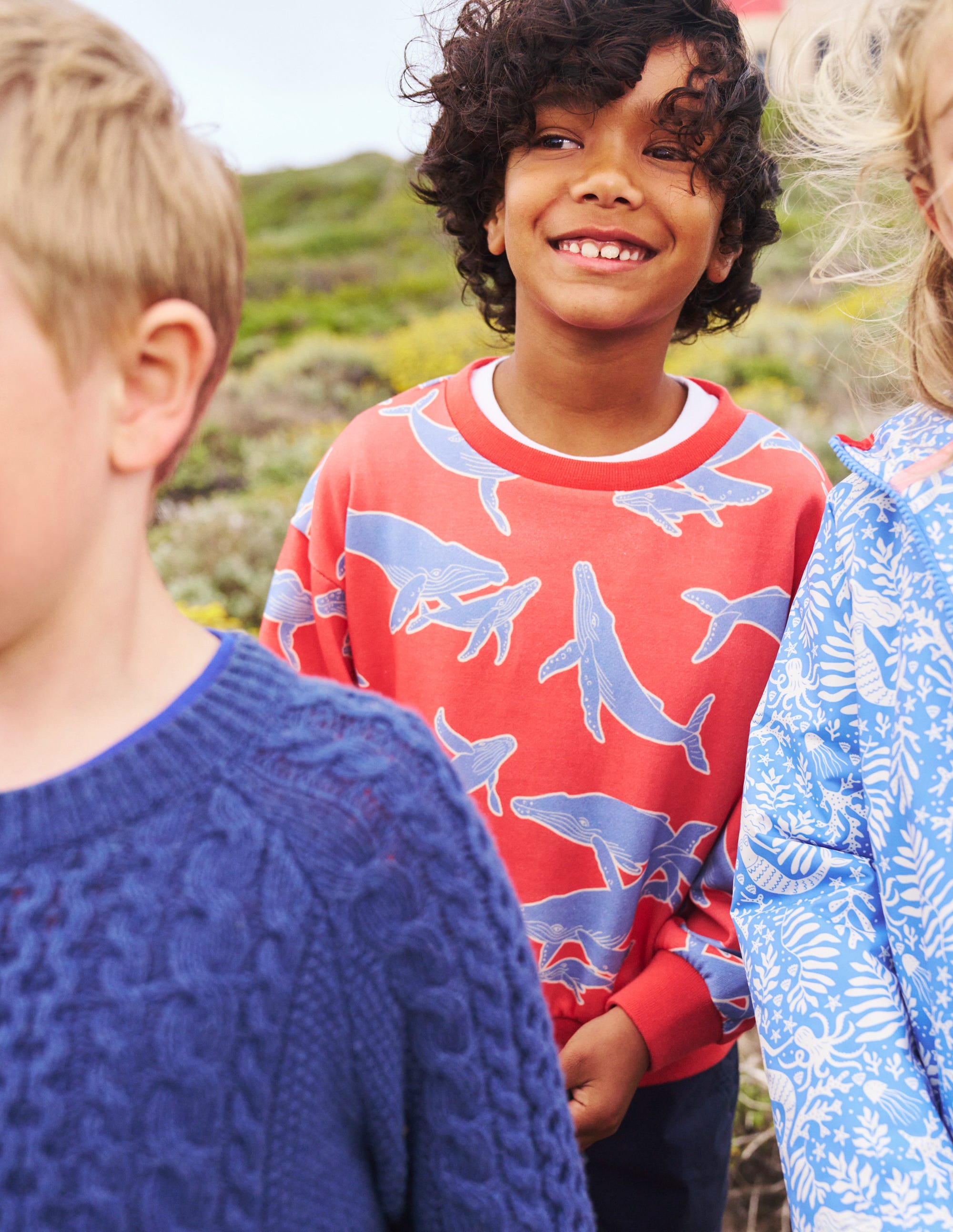 Printed Relaxed Sweatshirt-Jam Red Whales - Image 4