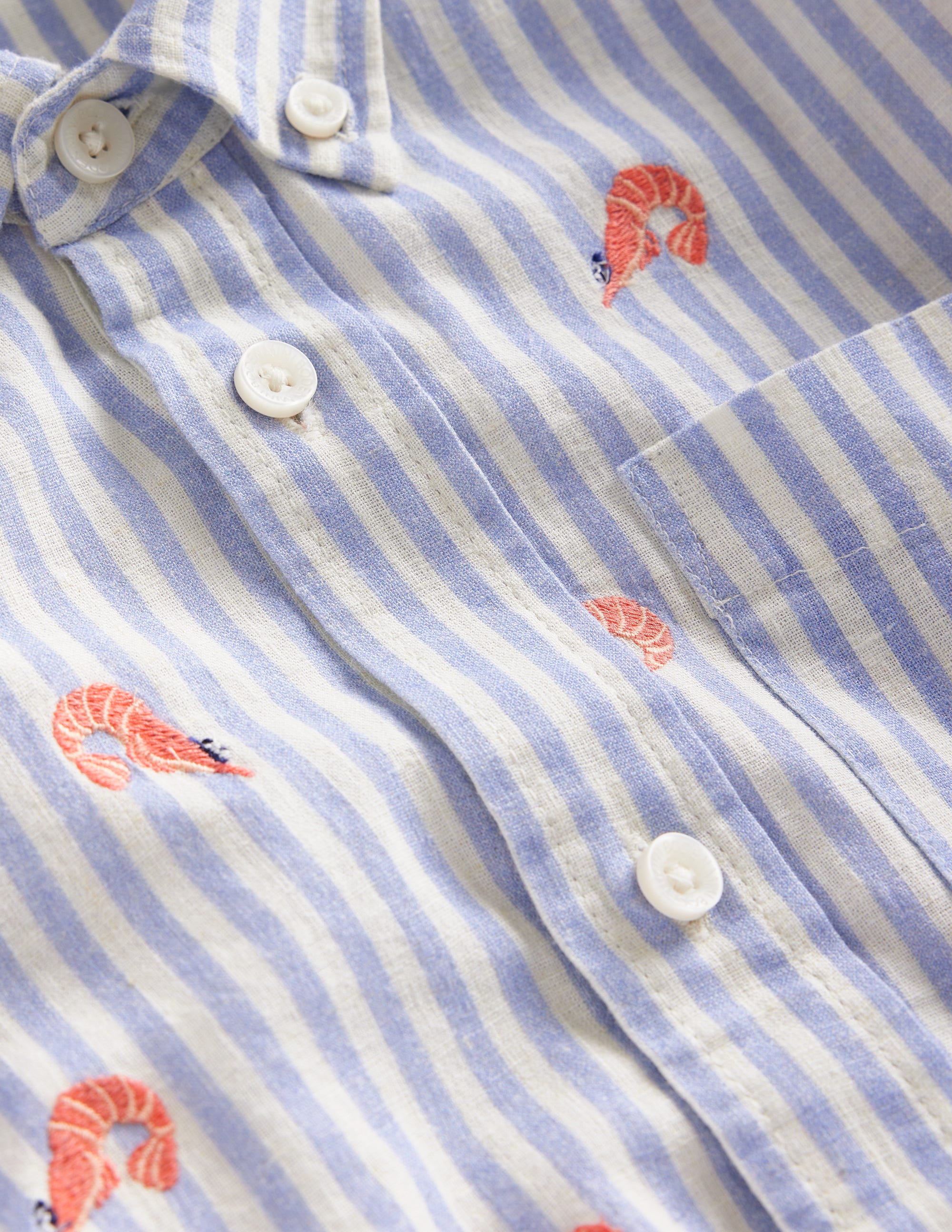 Cotton Linen Shirt-Surf Blue Stripe Prawns - Image 3