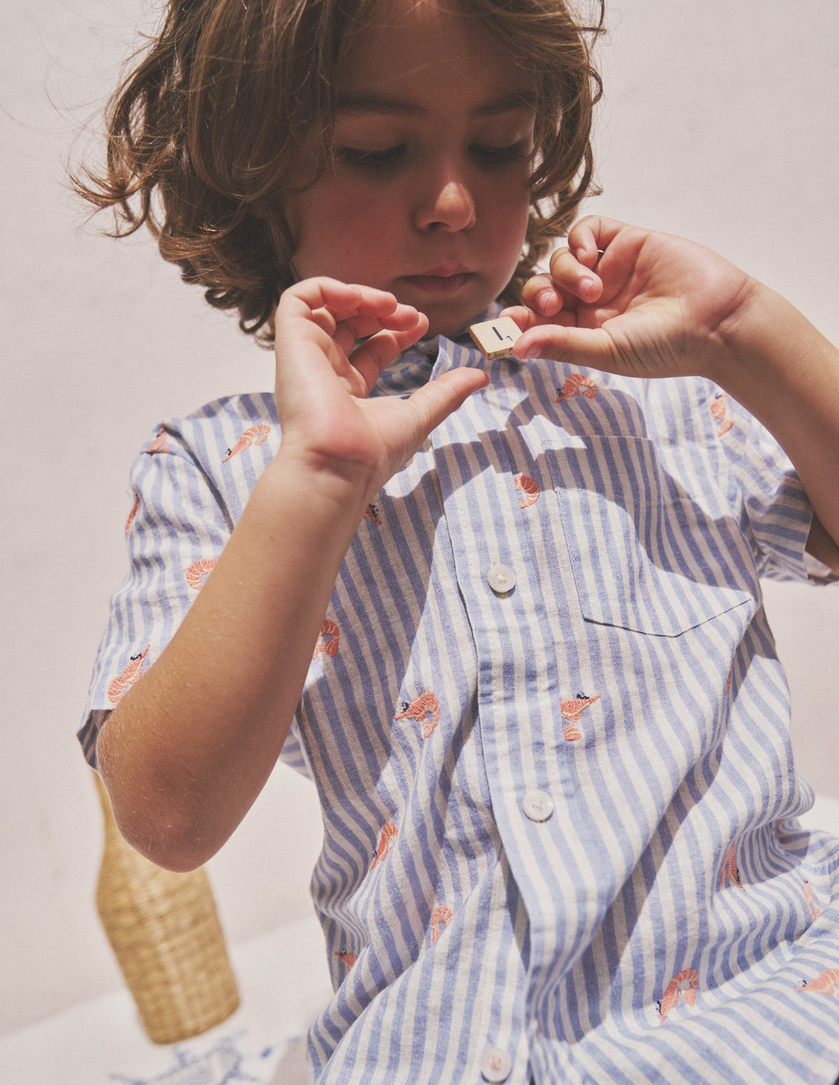 Cotton Linen Shirt-Surf Blue Stripe Prawns-4