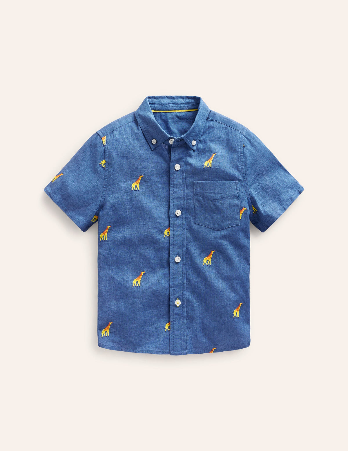 Cotton Linen Shirt-Chambray Giraffe Embroidery - Image 1