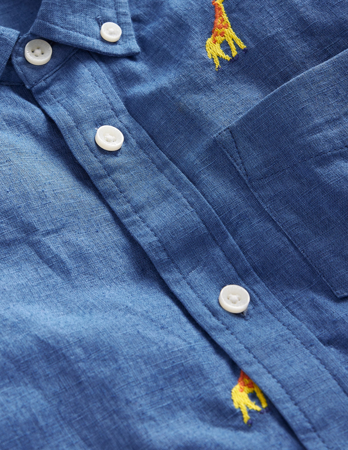 Cotton Linen Shirt-Chambray Giraffe Embroidery - Image 3