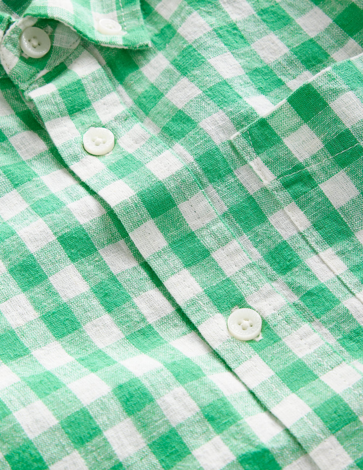 Cotton Linen Shirt-Pea Green Gingham - Image 4