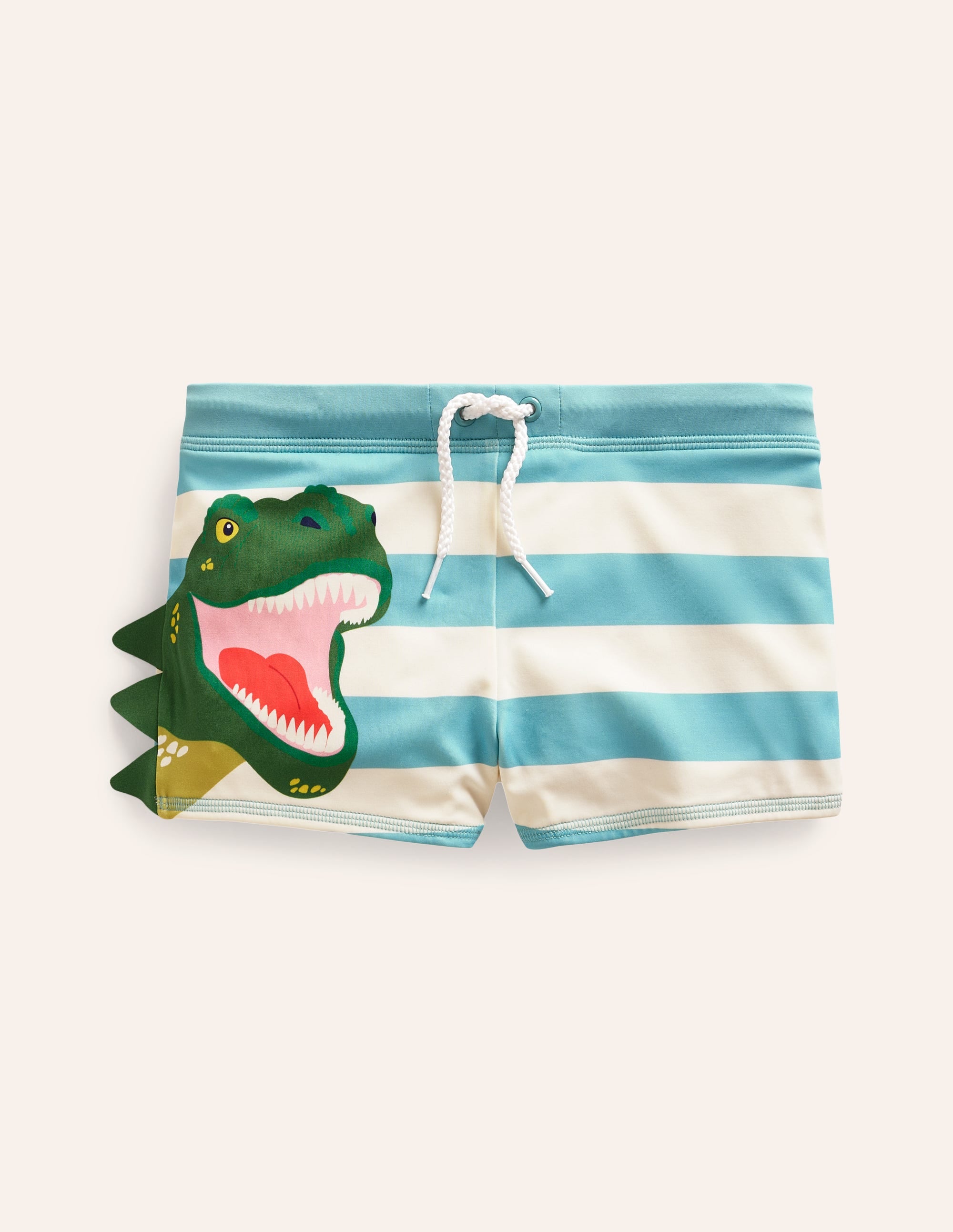 Swim Trunks-Aqua Sea/ Ivory Stripe Dino - Image 1