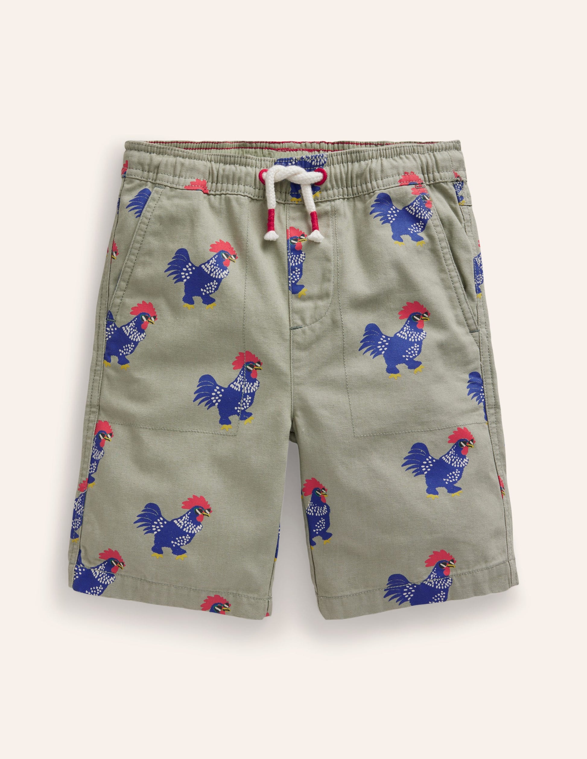 Pull-on Drawstring Shorts-Pottery Green Chicken-1