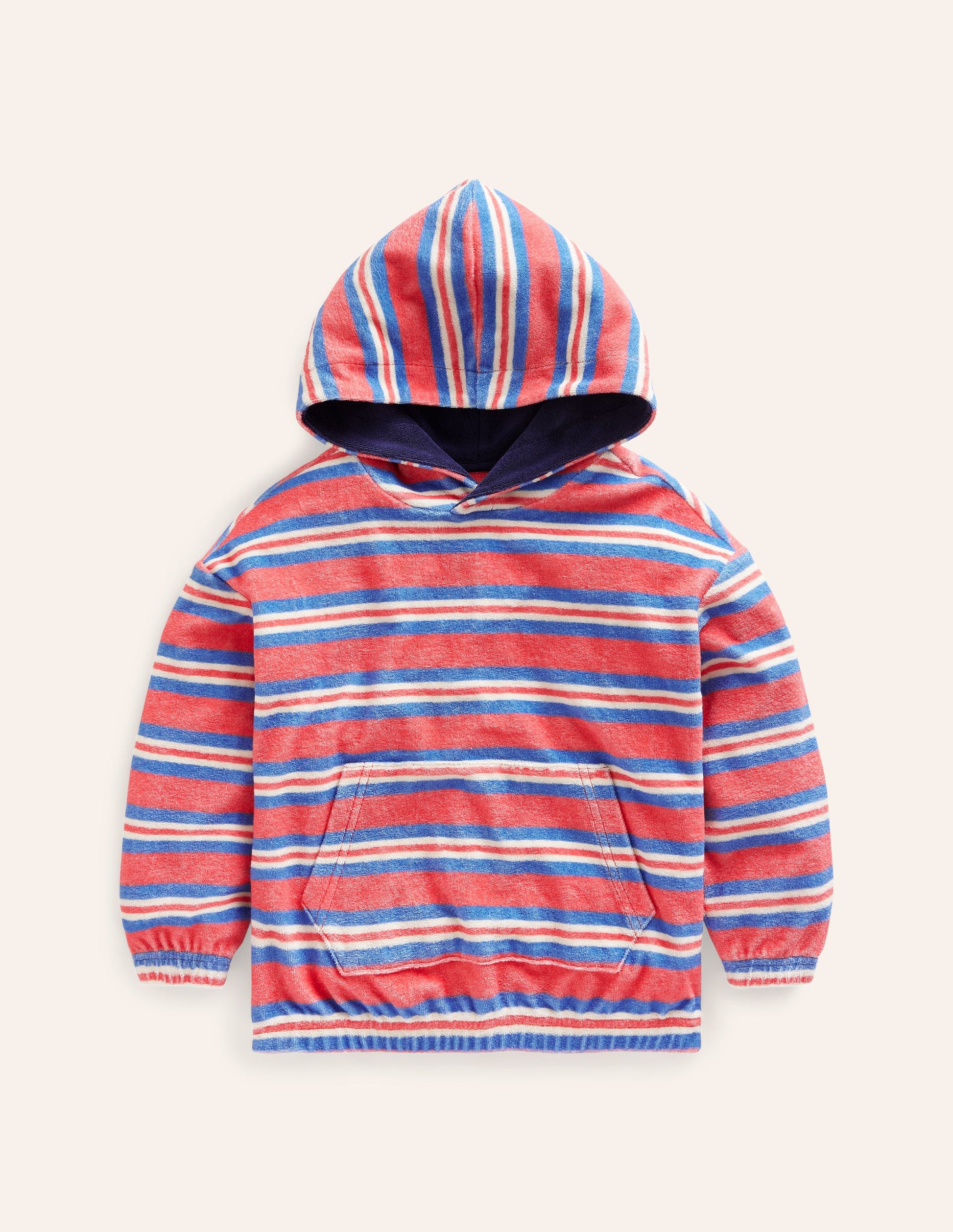 Towelling Hoodie-Jam Red/ Cabana Blue Stripe-1