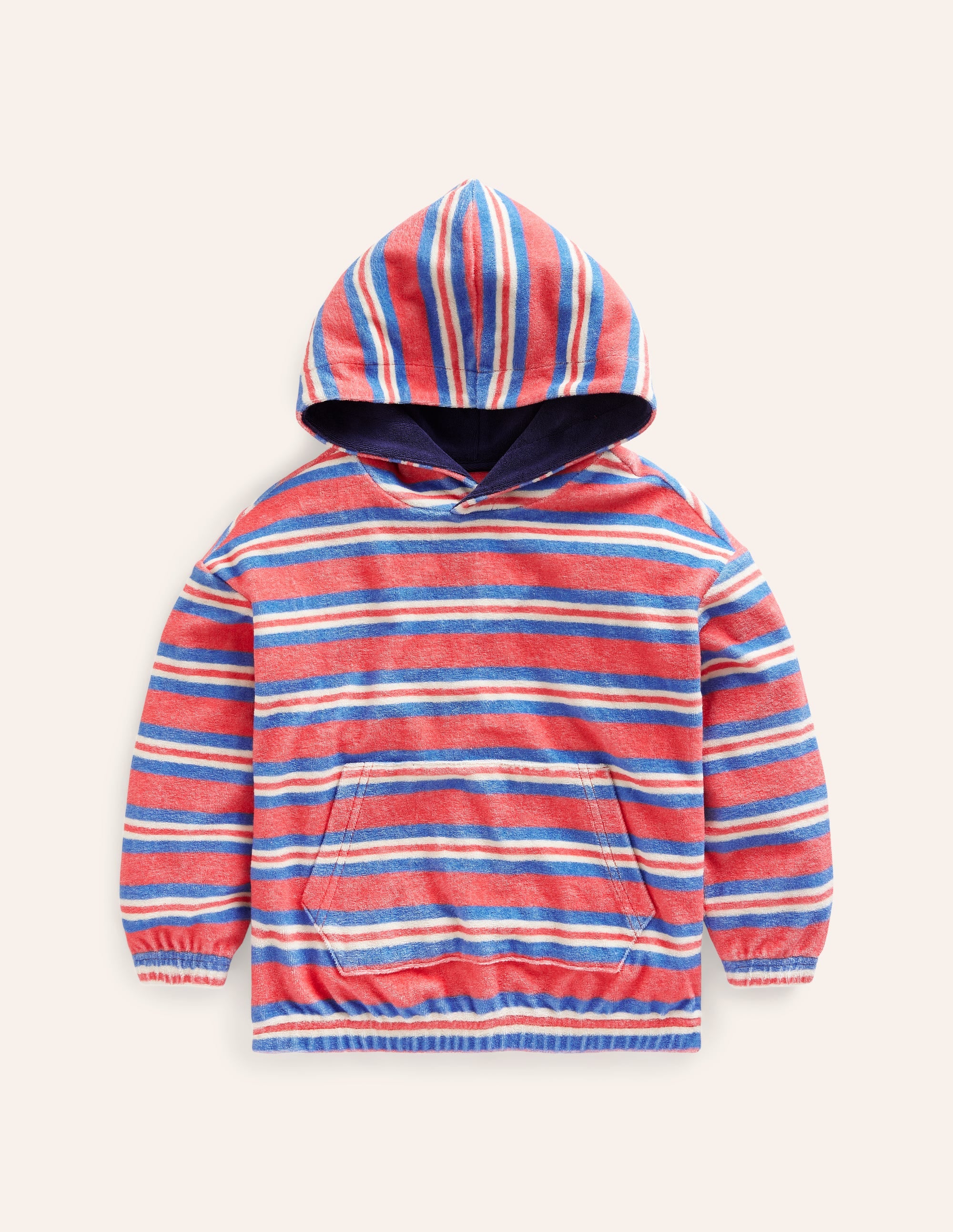 Towelling Hoodie-Jam Red/ Cabana Blue Stripe - Image 1
