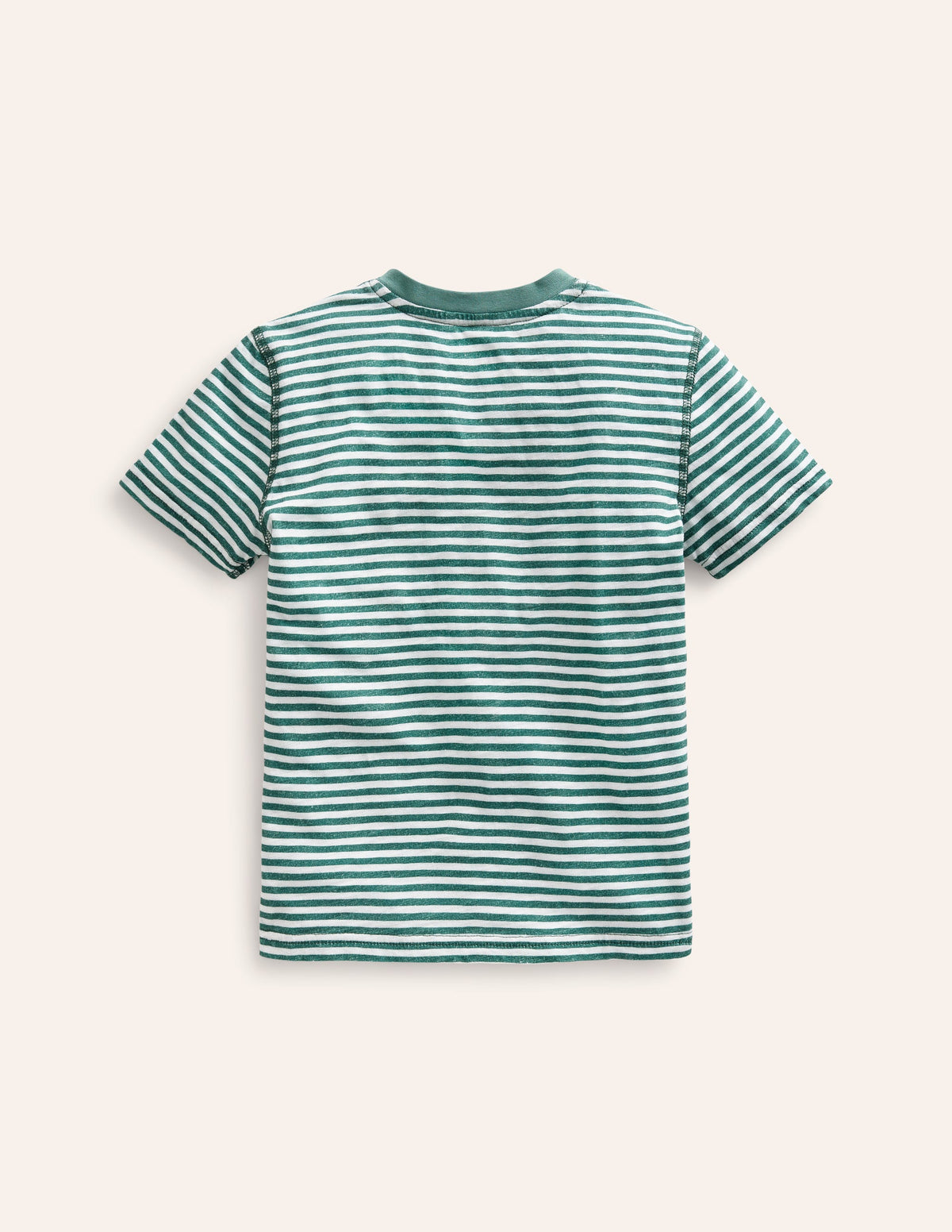 Washed Cotton Henley T-shirt-Green Spruce/ Ivory Stripe-2