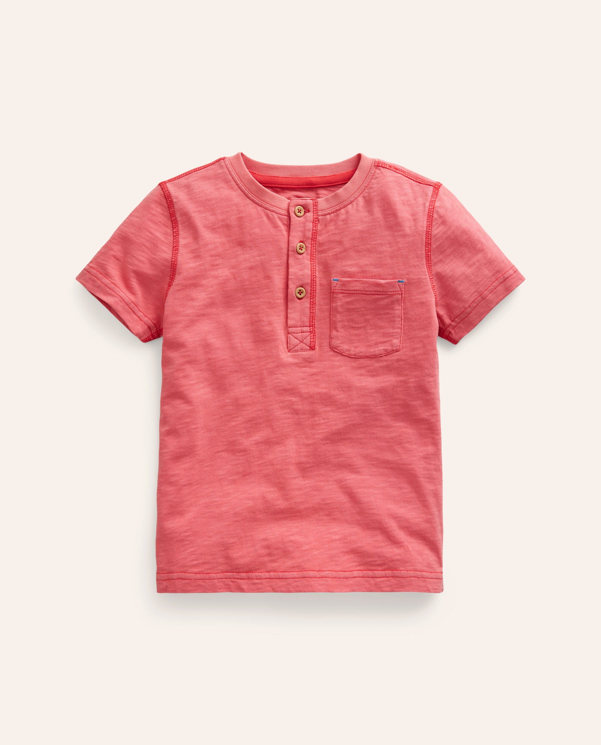 Washed Cotton Henley T-shirt-Jam Red-1