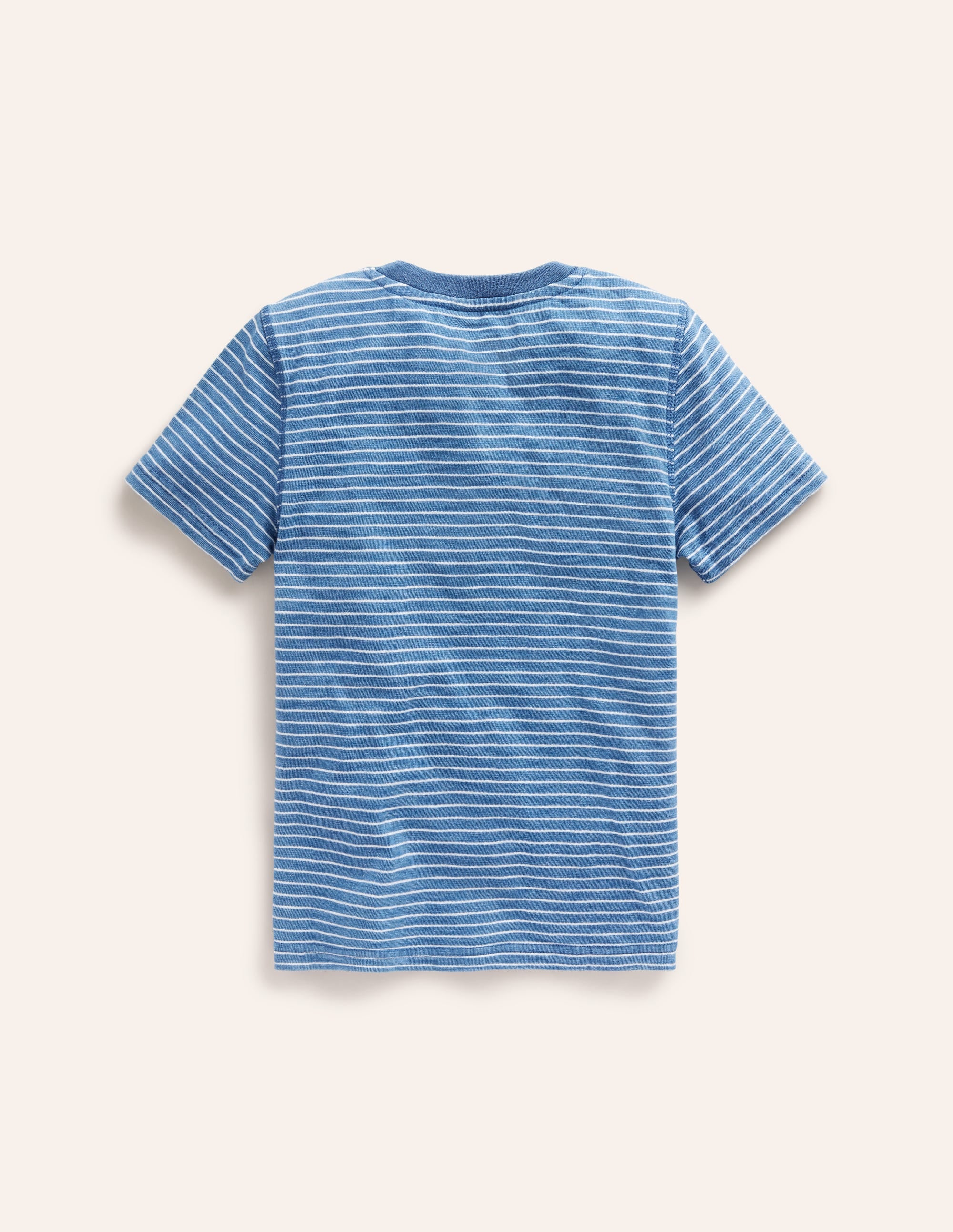 Washed Cotton Henley T-shirt-Indigo Stripe - Image 2