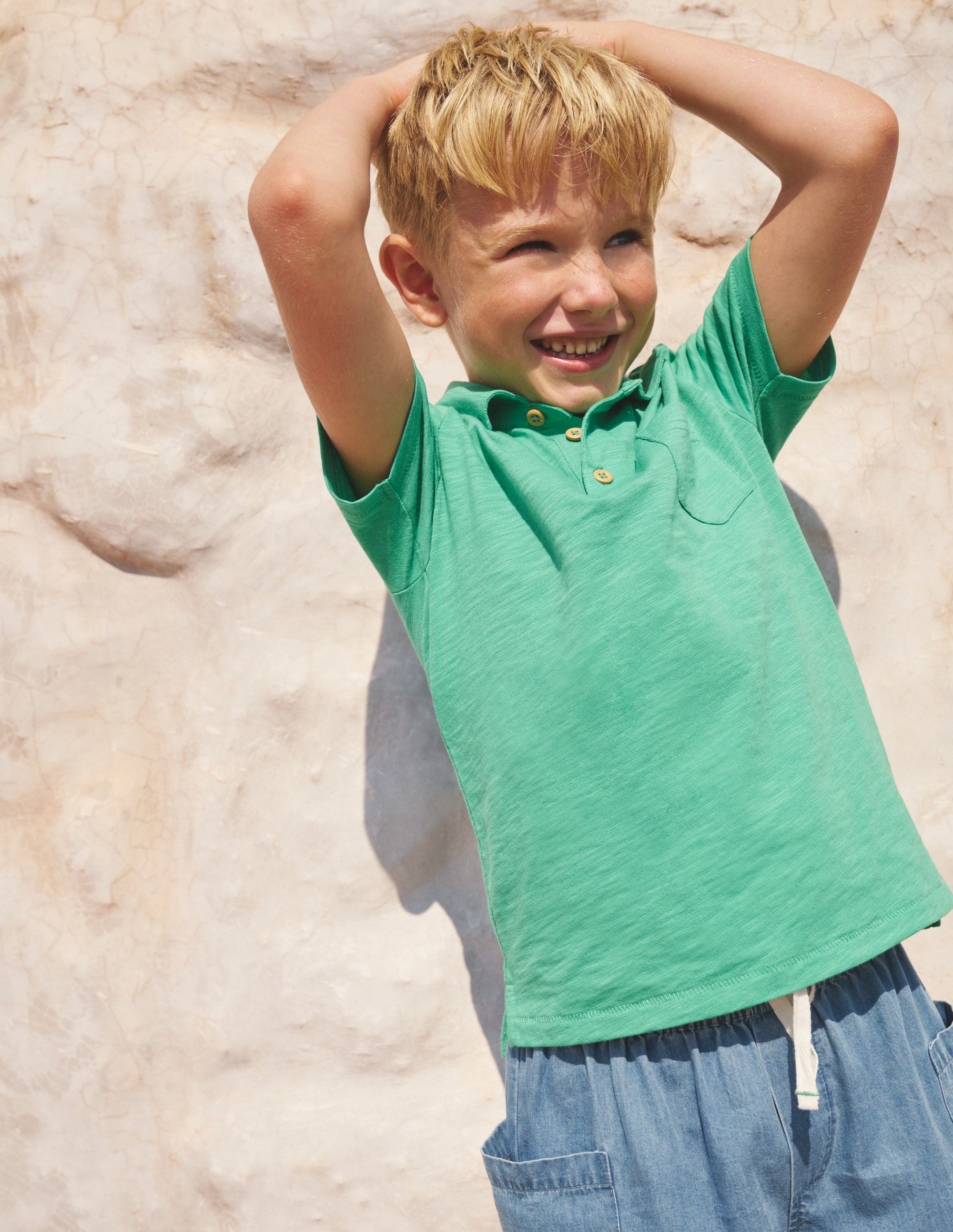 Slub Polo Shirt-Pea Green - Image 4