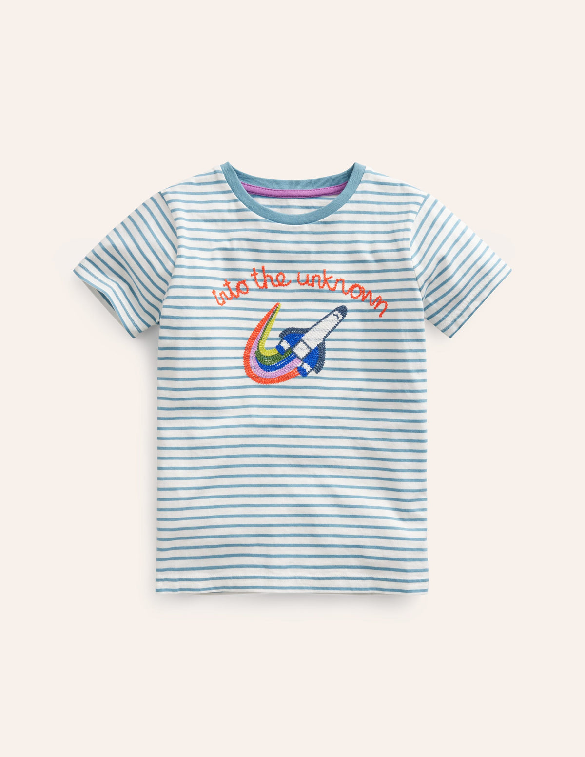 Embroidered Graphic T-shirt-Sapphire Blue/Ivory Rocket-1