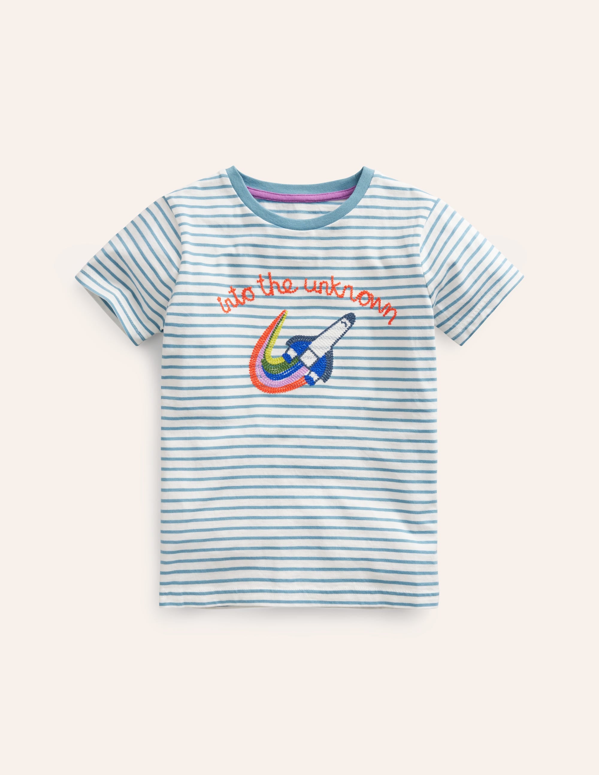 Embroidered Graphic T-shirt-Sapphire Blue/Ivory Rocket - Image 1