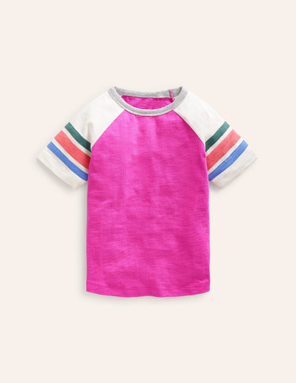 Short Sleeve Raglan T-shirt-Penelope Pink/ Rainbow Stripe-1