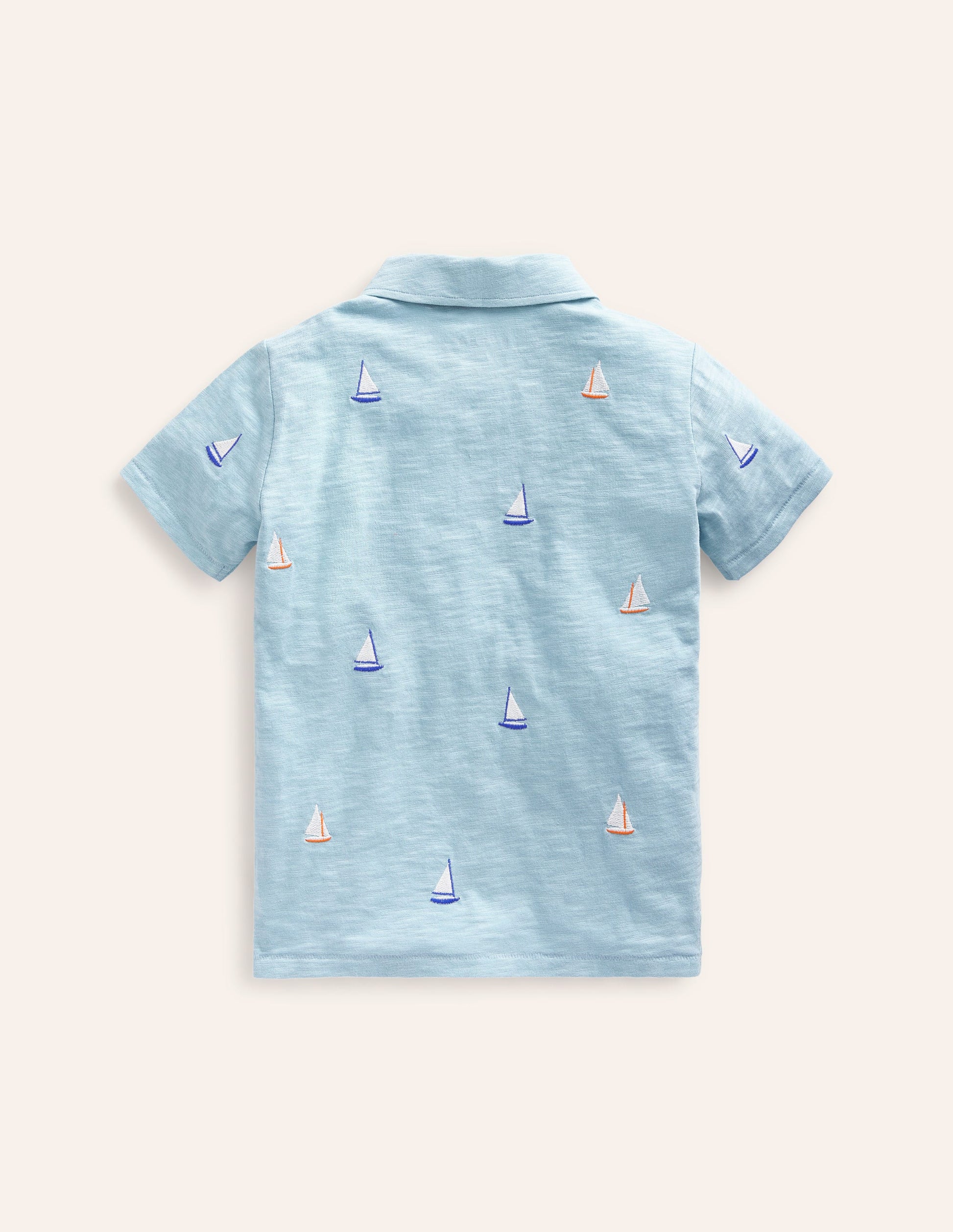 Embroidered Slub Polo Shirt-Vintage Blue Boat Embroidery-2