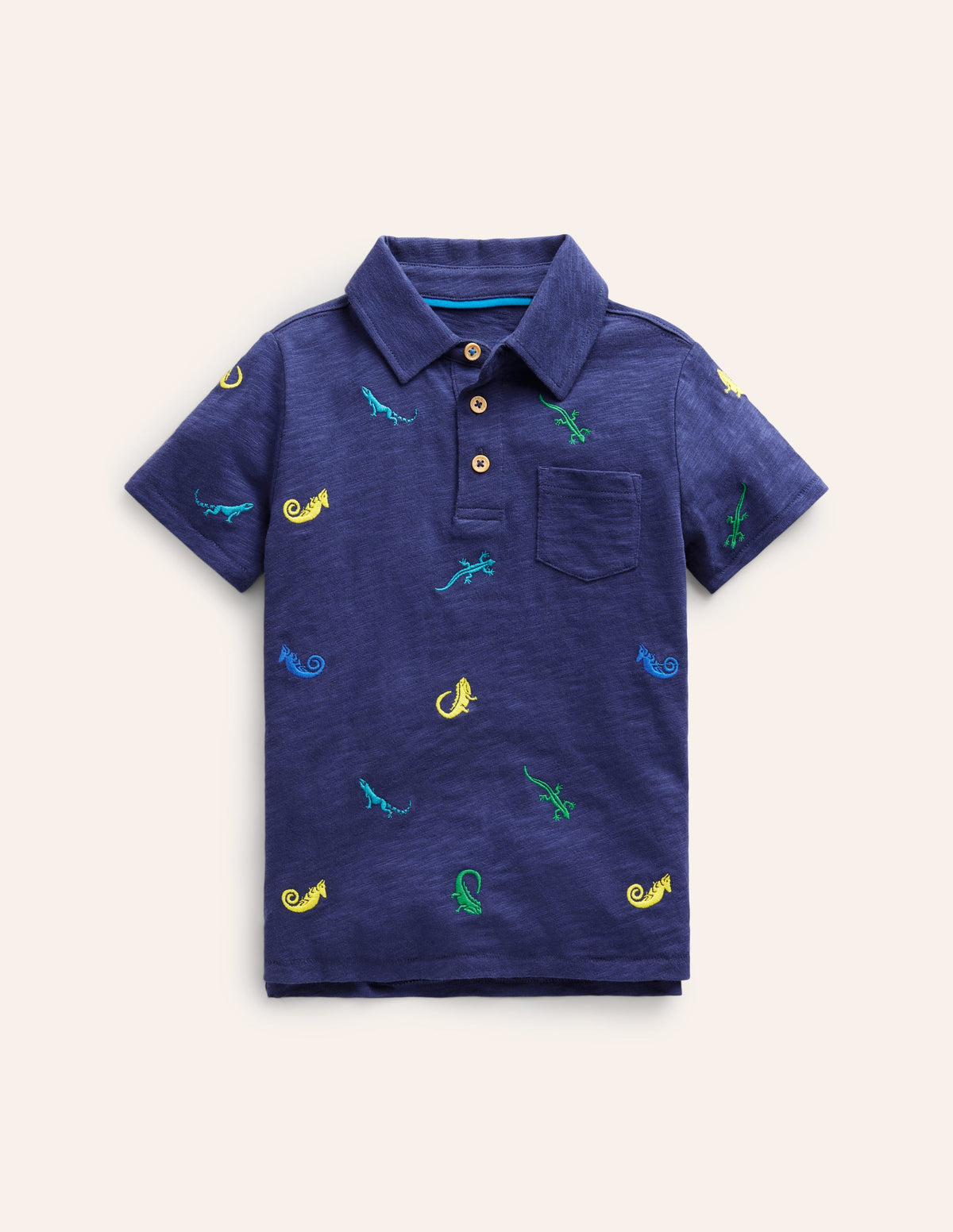 Embroidered Slub Polo Shirt-College Navy Lizards - Image 1
