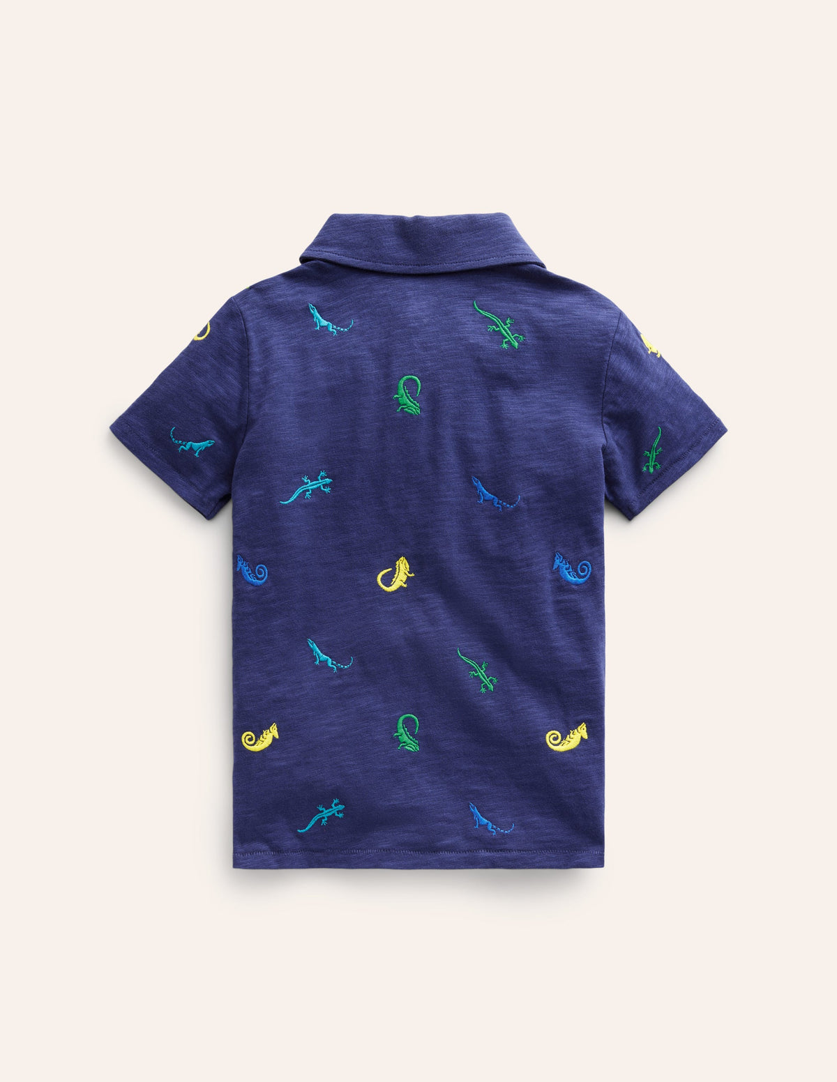Embroidered Slub Polo Shirt-College Navy Lizards-2