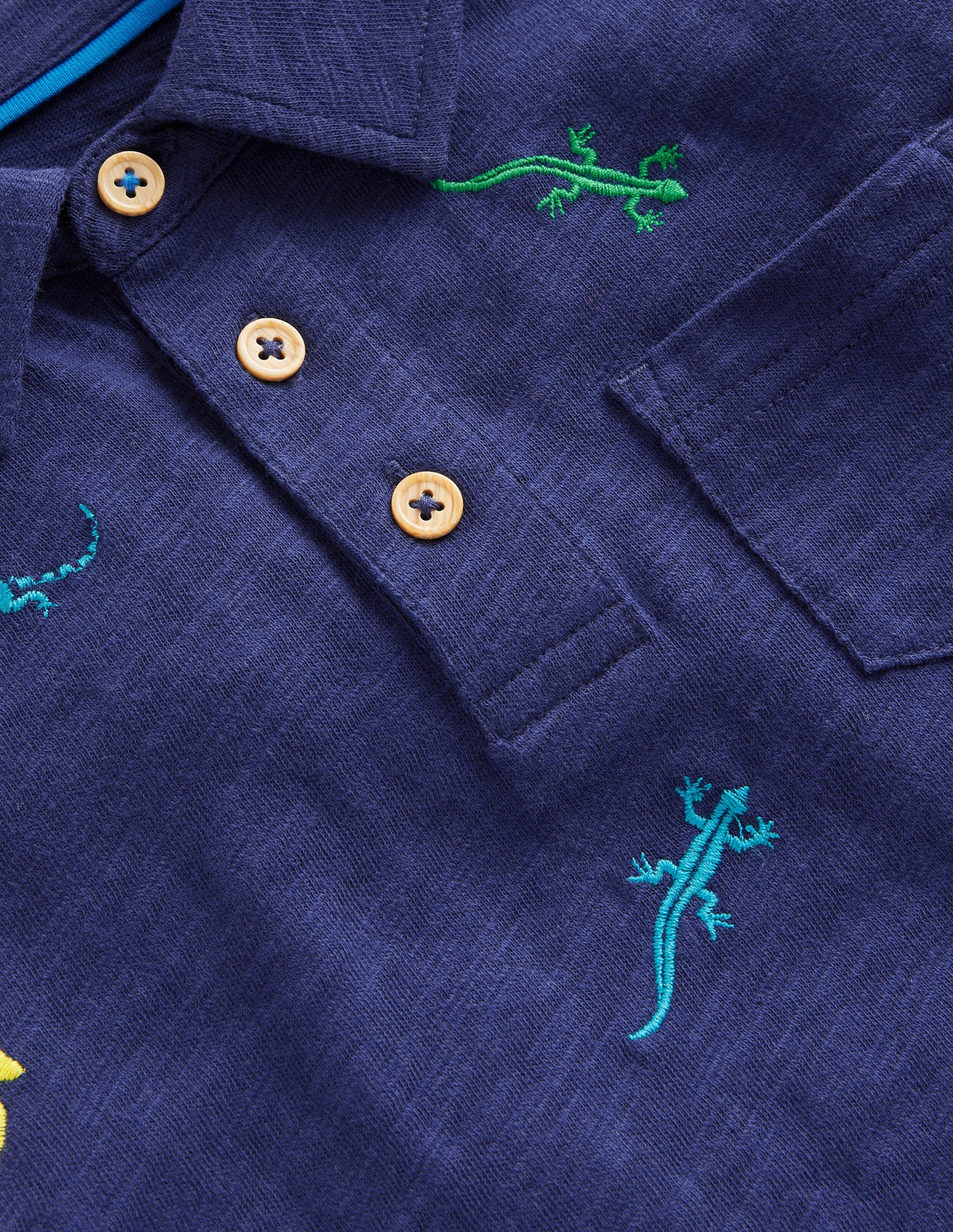 Embroidered Slub Polo Shirt-College Navy Lizards-3