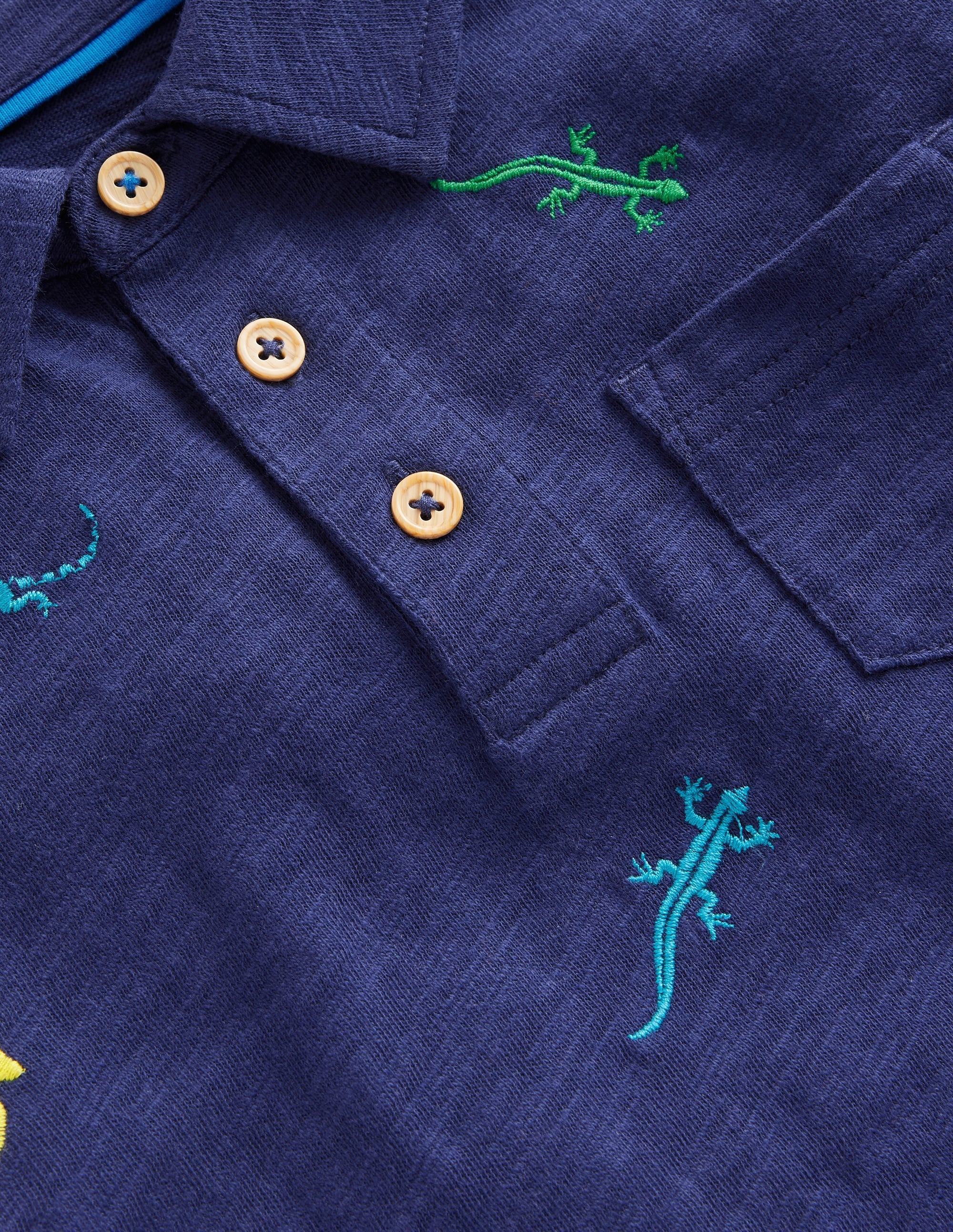 Embroidered Slub Polo Shirt-College Navy Lizards - Image 3