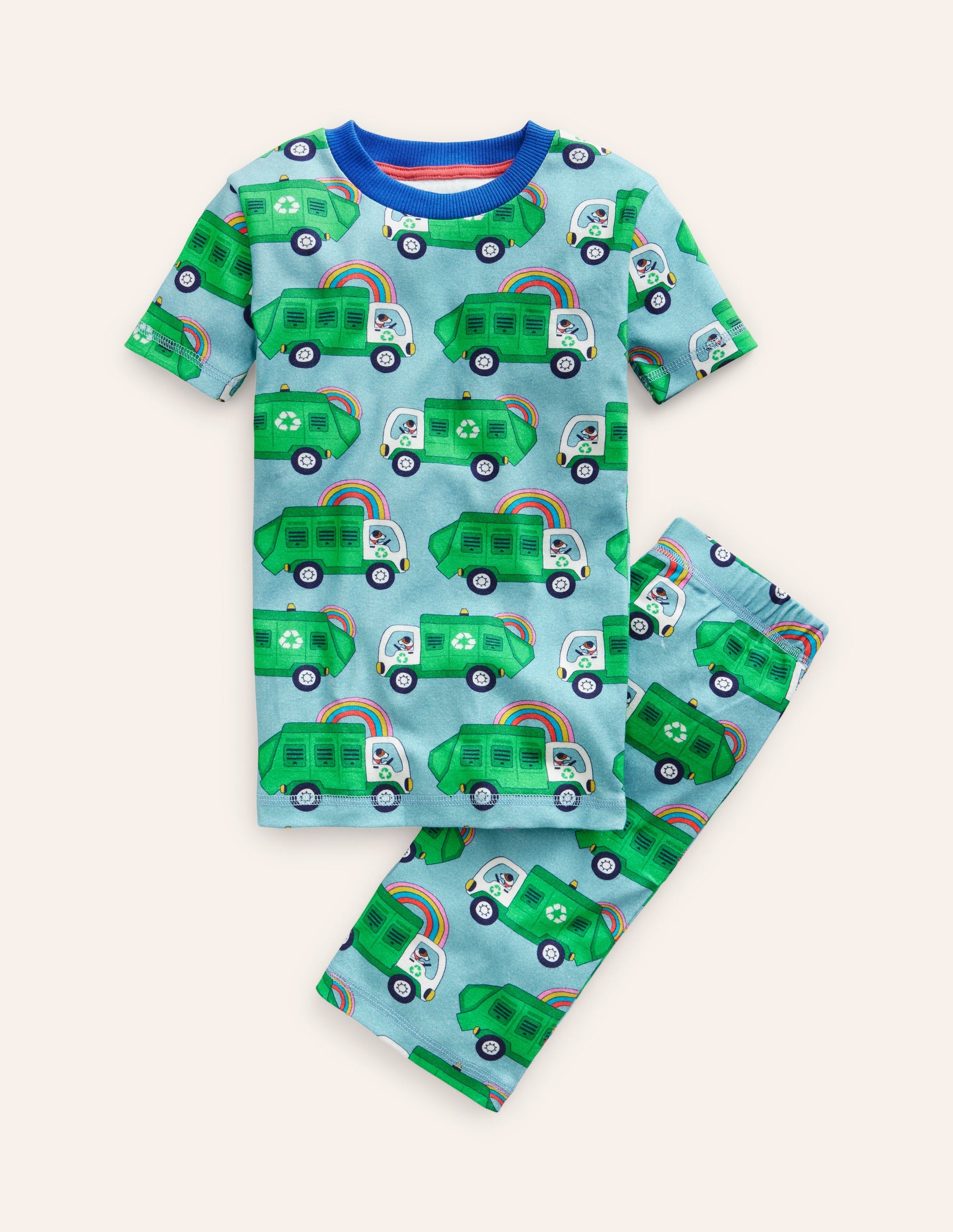 Snug Short John Pyjamas-Green Recycling Trucks-1