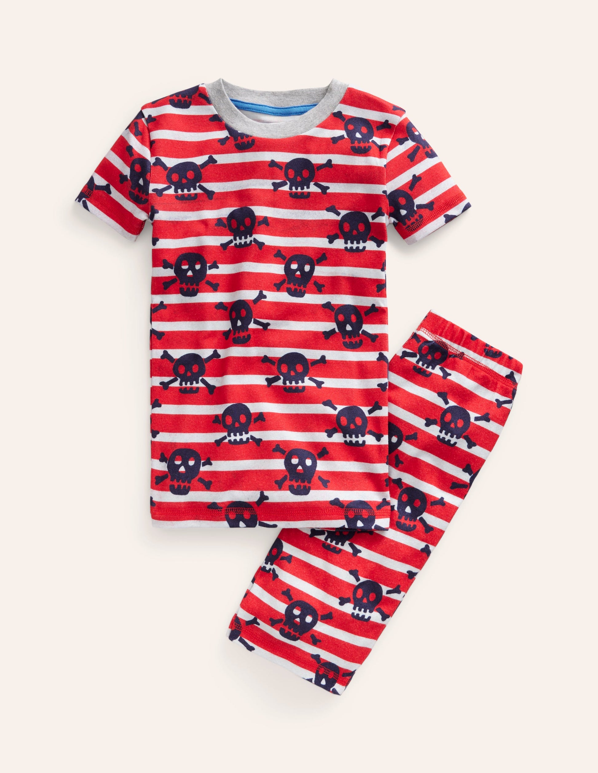 Snug Short John Pyjamas-Salsa Red Skull Stripe-1