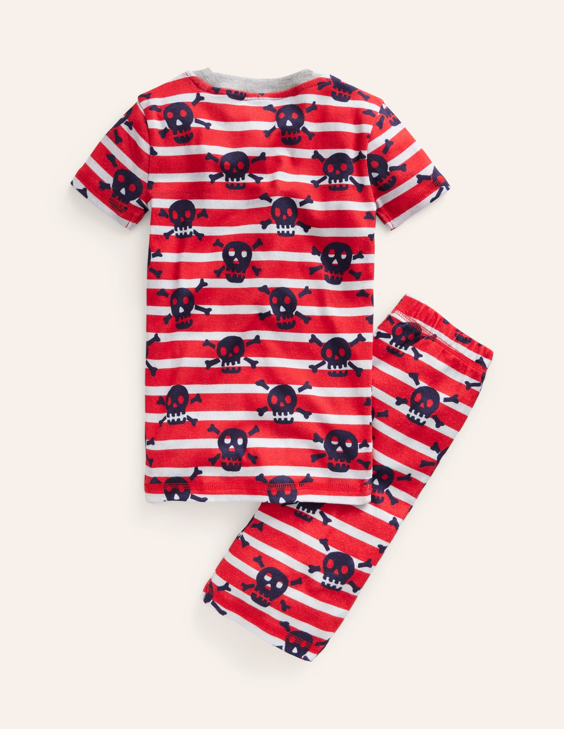 Snug Short John Pyjamas-Salsa Red Skull Stripe-2
