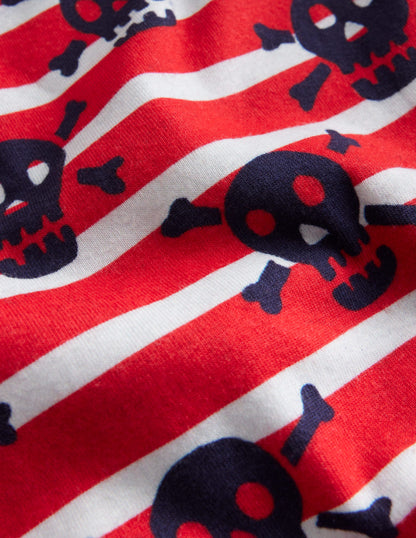 Snug Short John Pyjamas-Salsa Red Skull Stripe-3